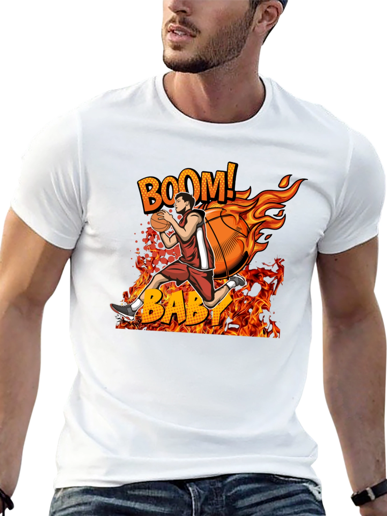 Flaming Basketball Player Graphic Tee - BOOM! BABY!