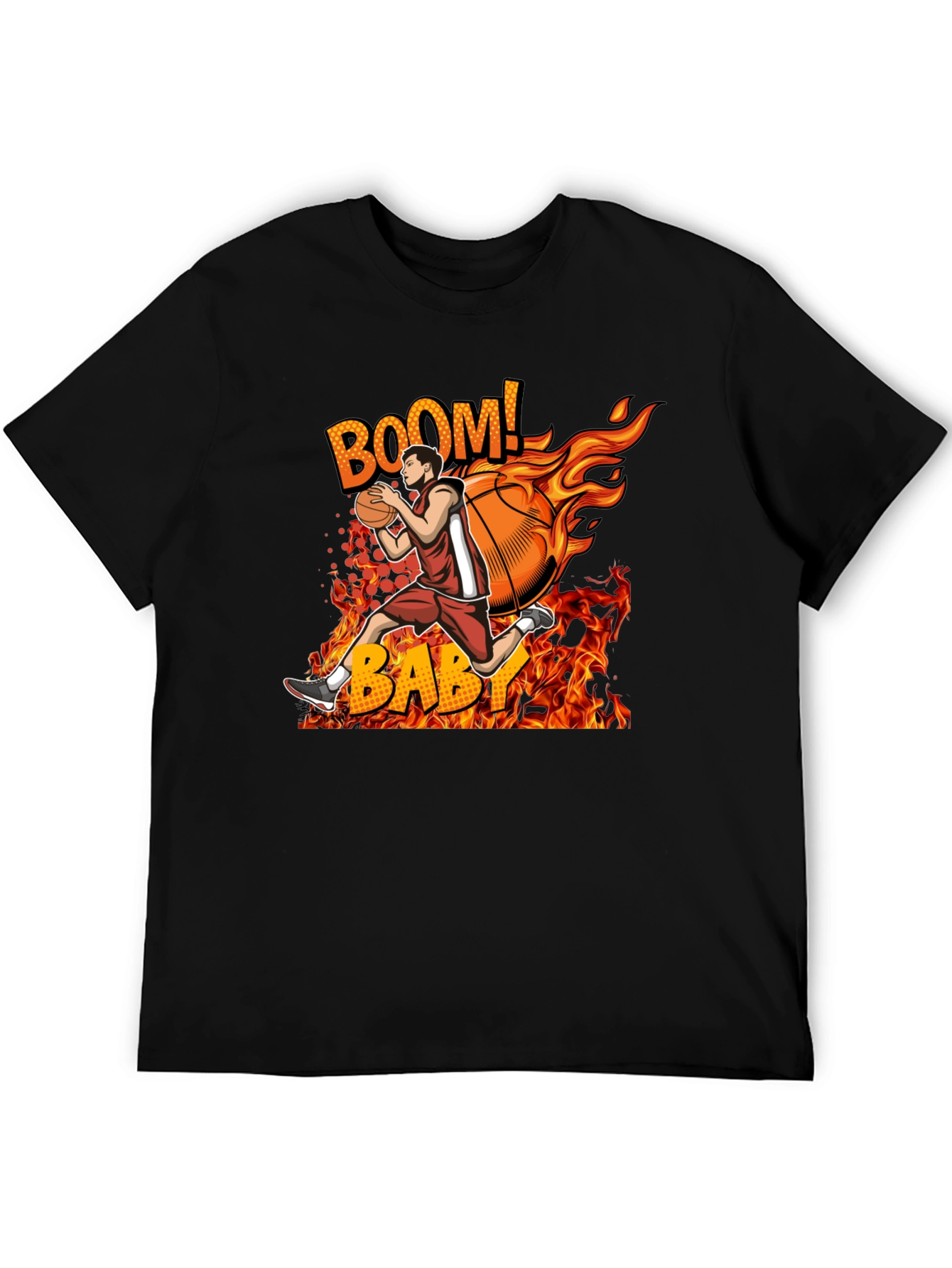 Flaming Basketball Player Graphic Tee - BOOM! BABY!
