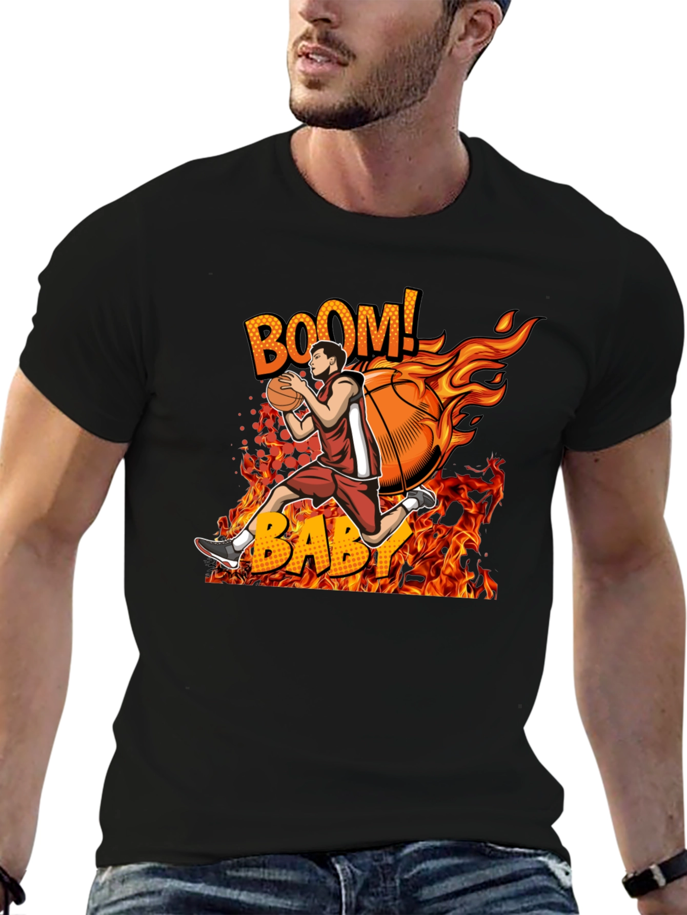 Flaming Basketball Player Graphic Tee - BOOM! BABY!