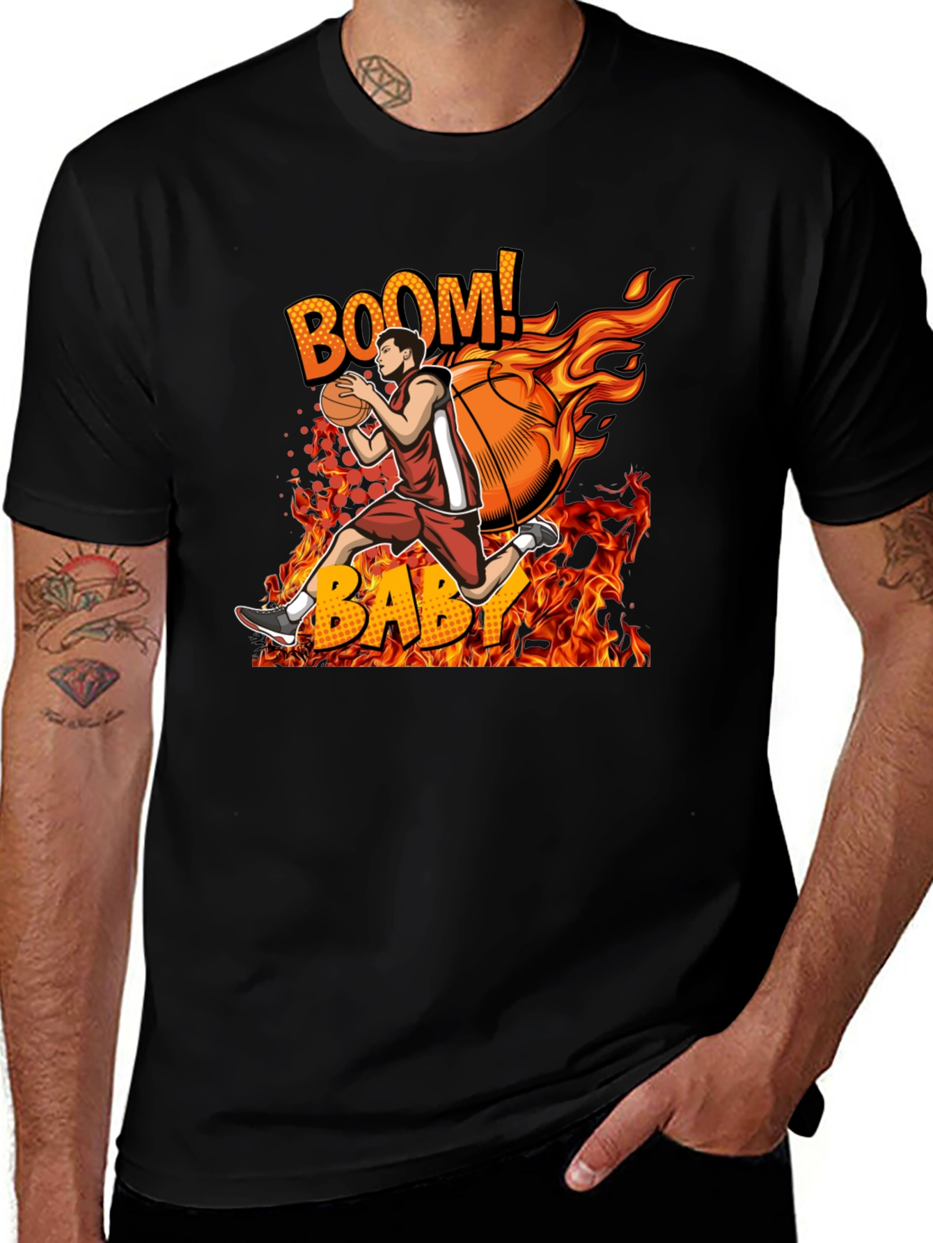 Flaming Basketball Player Graphic Tee - BOOM! BABY!