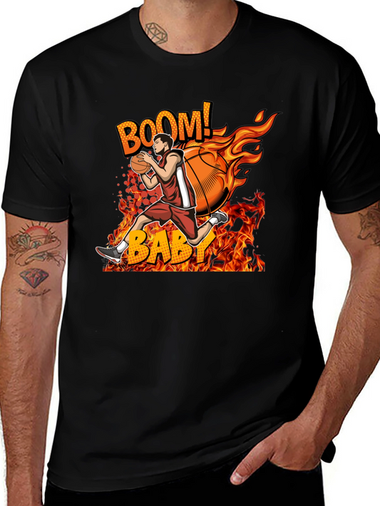 Flaming Basketball Player Graphic Tee - BOOM! BABY!
