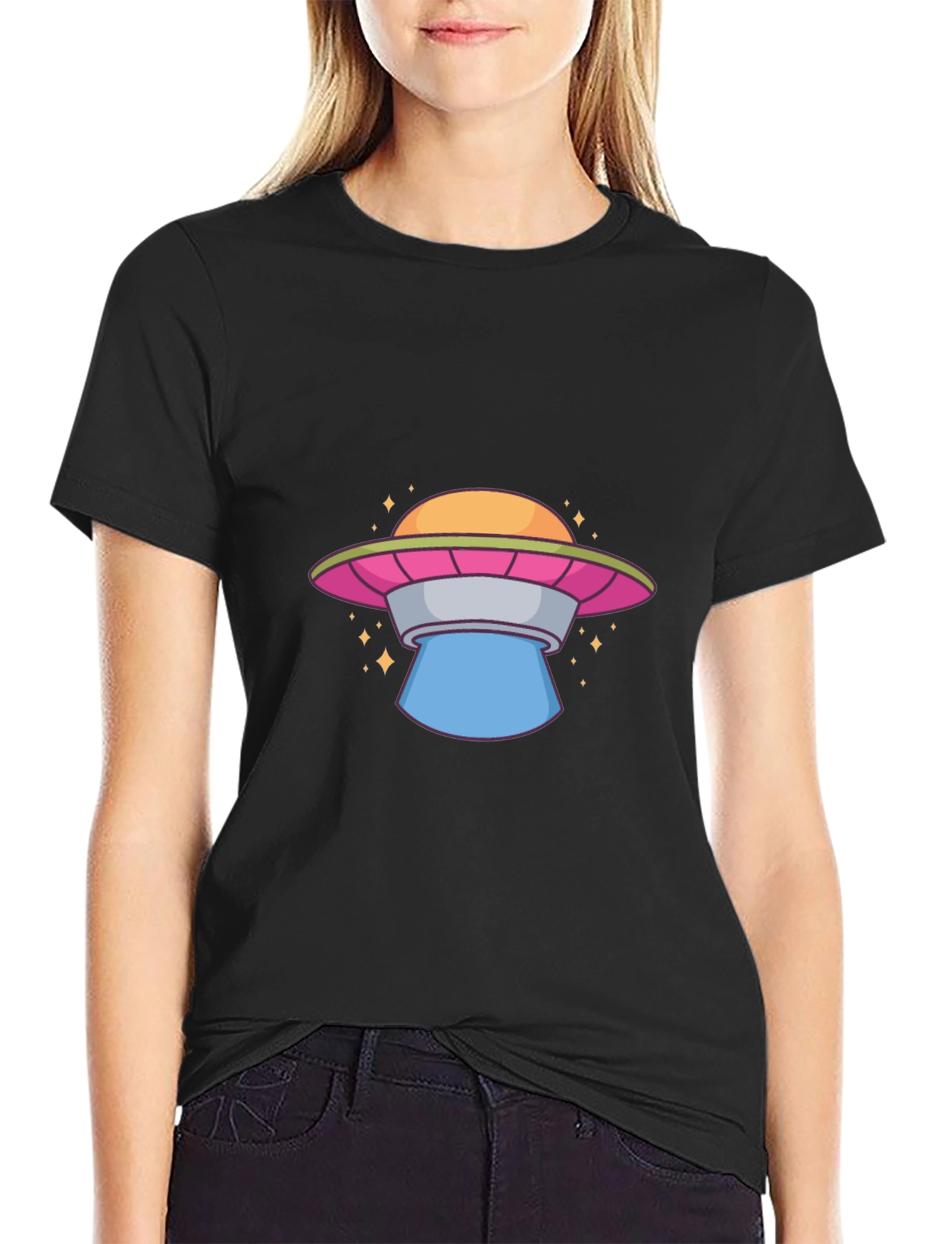 UFO Graphic Tee - Black Cotton T-Shirt