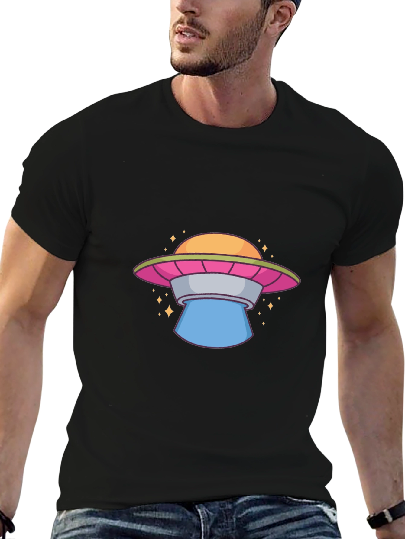 UFO Graphic Tee - Black Cotton T-Shirt