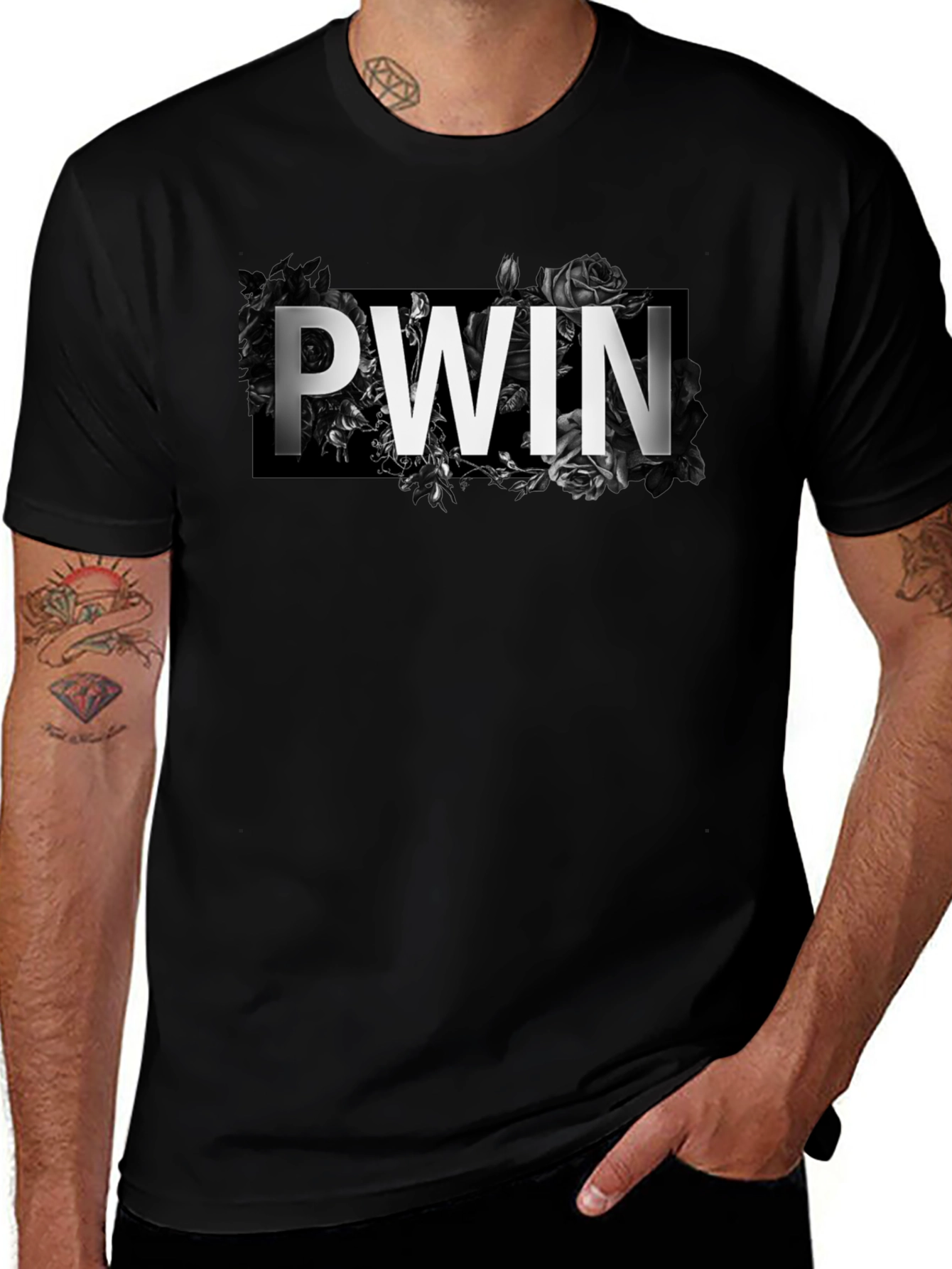 PWN Floral Graphic Print Black T-Shirt