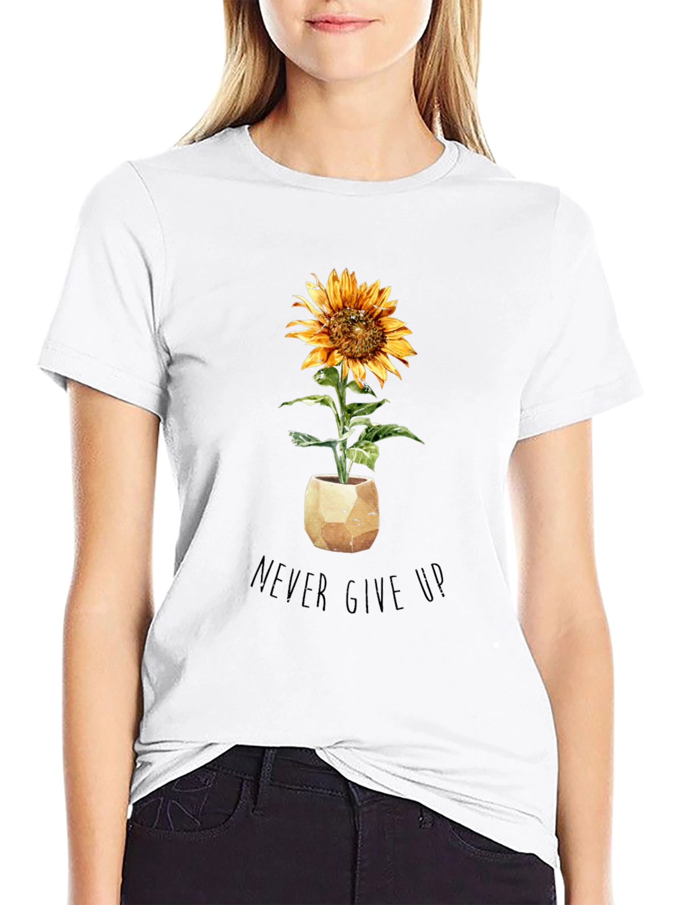 Sunflower Never Give Up Black T-Shirt