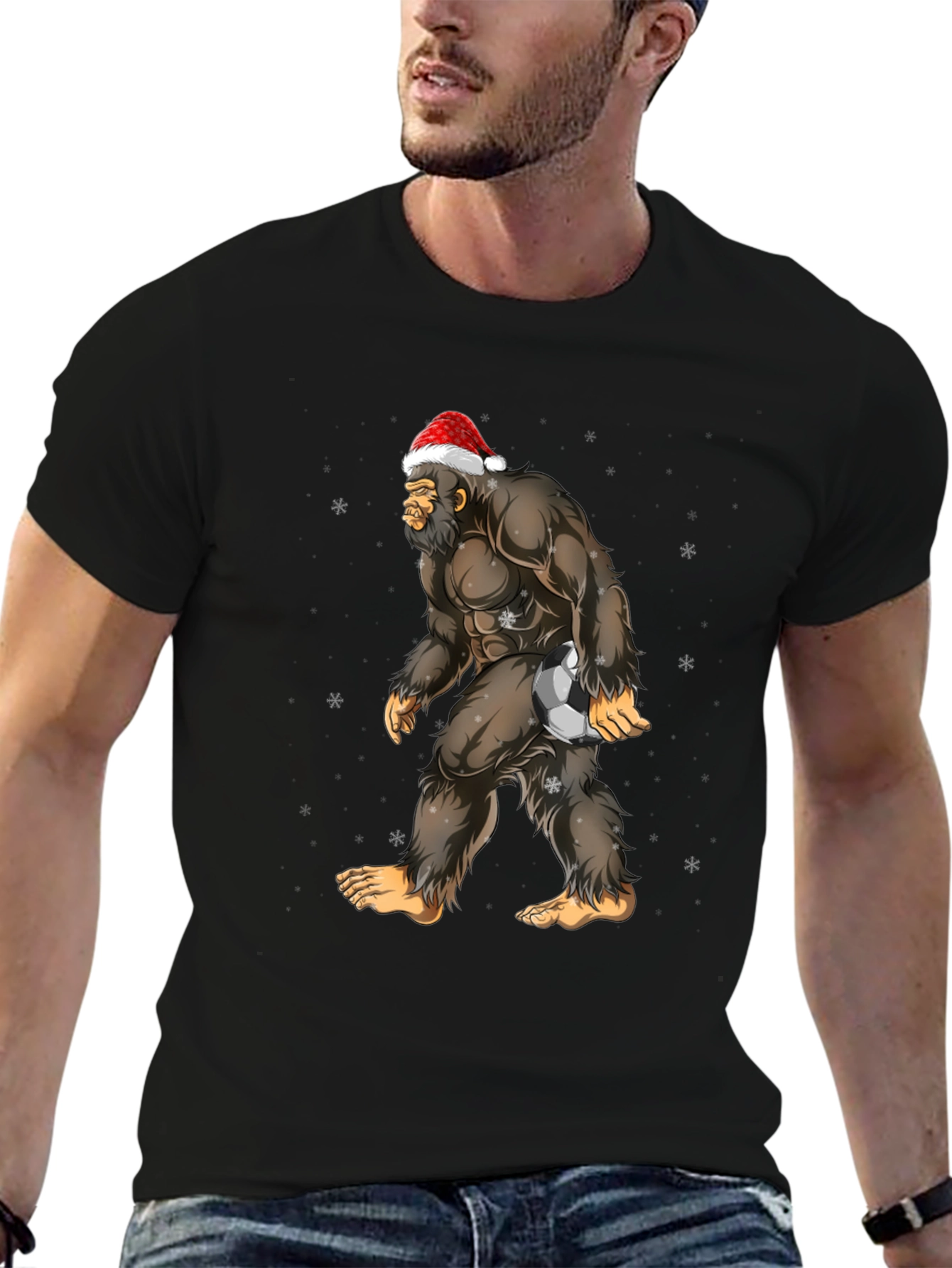 Bigfoot Santa Soccer Christmas T-Shirt