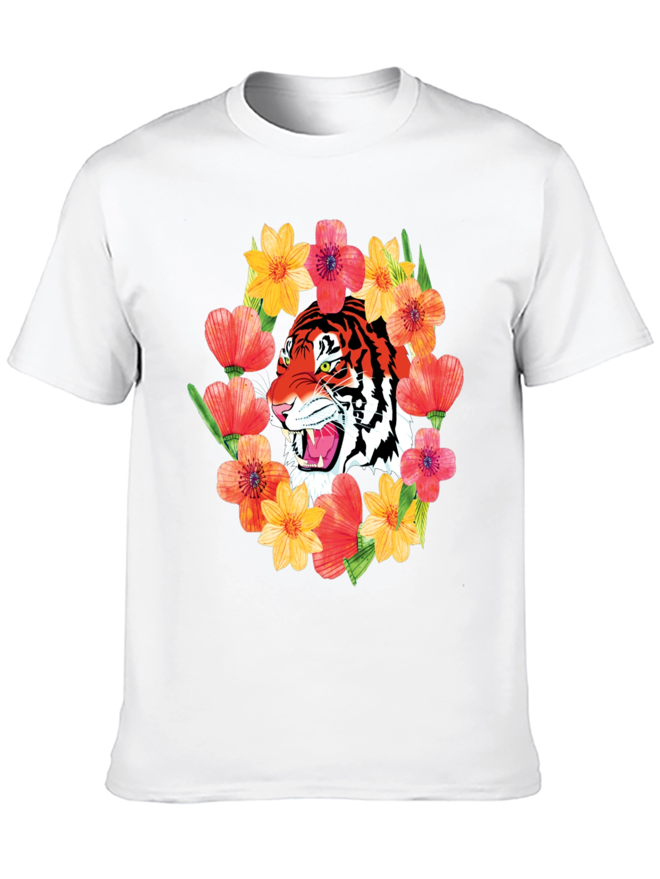 Tiger & Floral Graphic Print T-Shirt