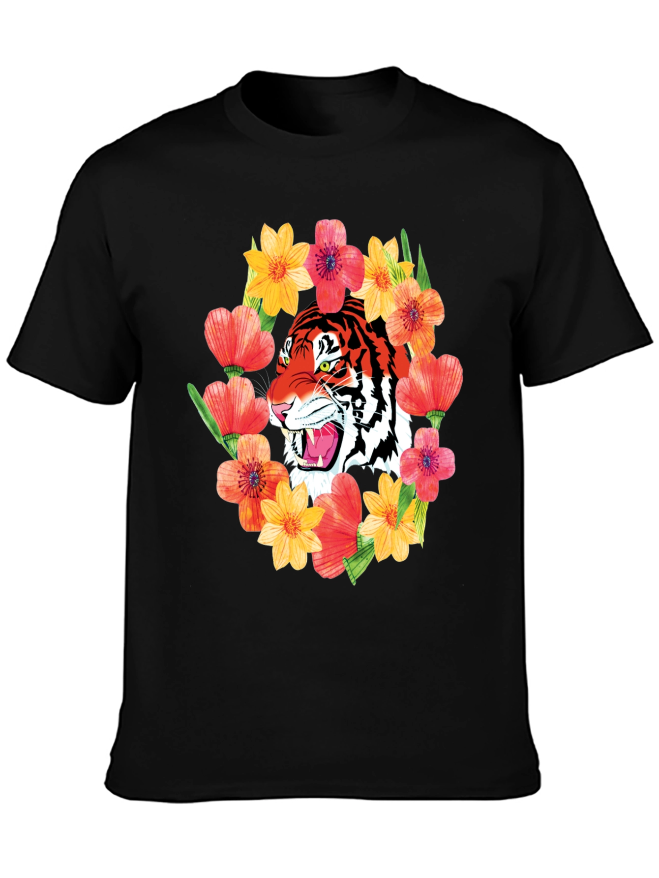 Tiger & Floral Graphic Print T-Shirt