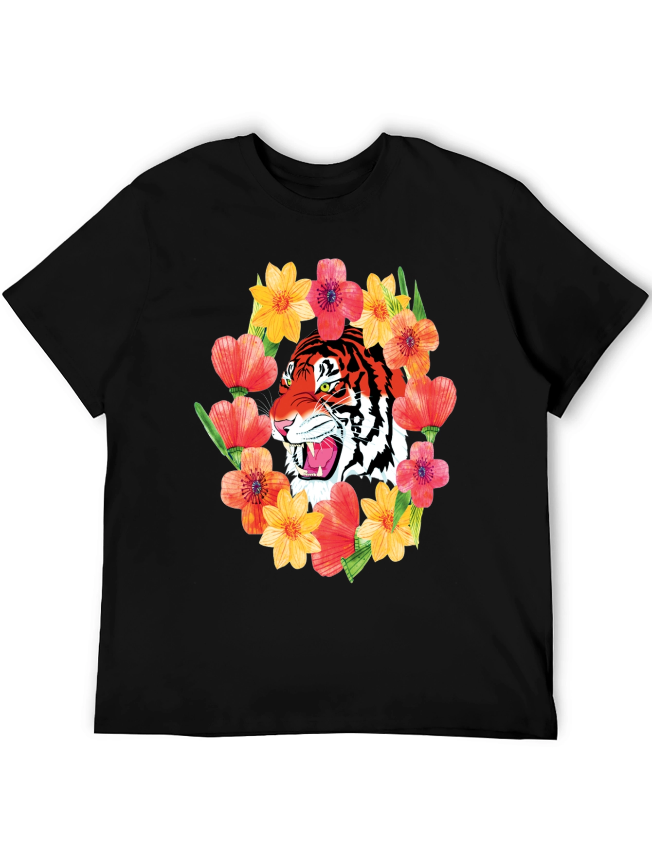 Tiger & Floral Graphic Print T-Shirt