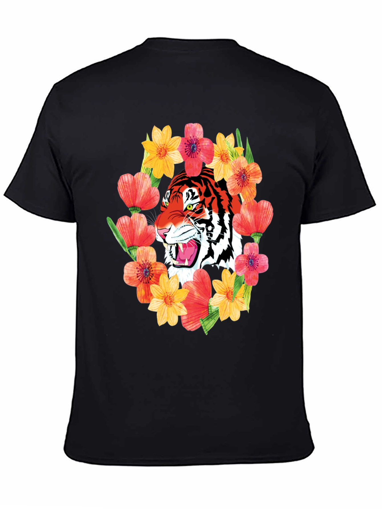 Tiger & Floral Graphic Print T-Shirt
