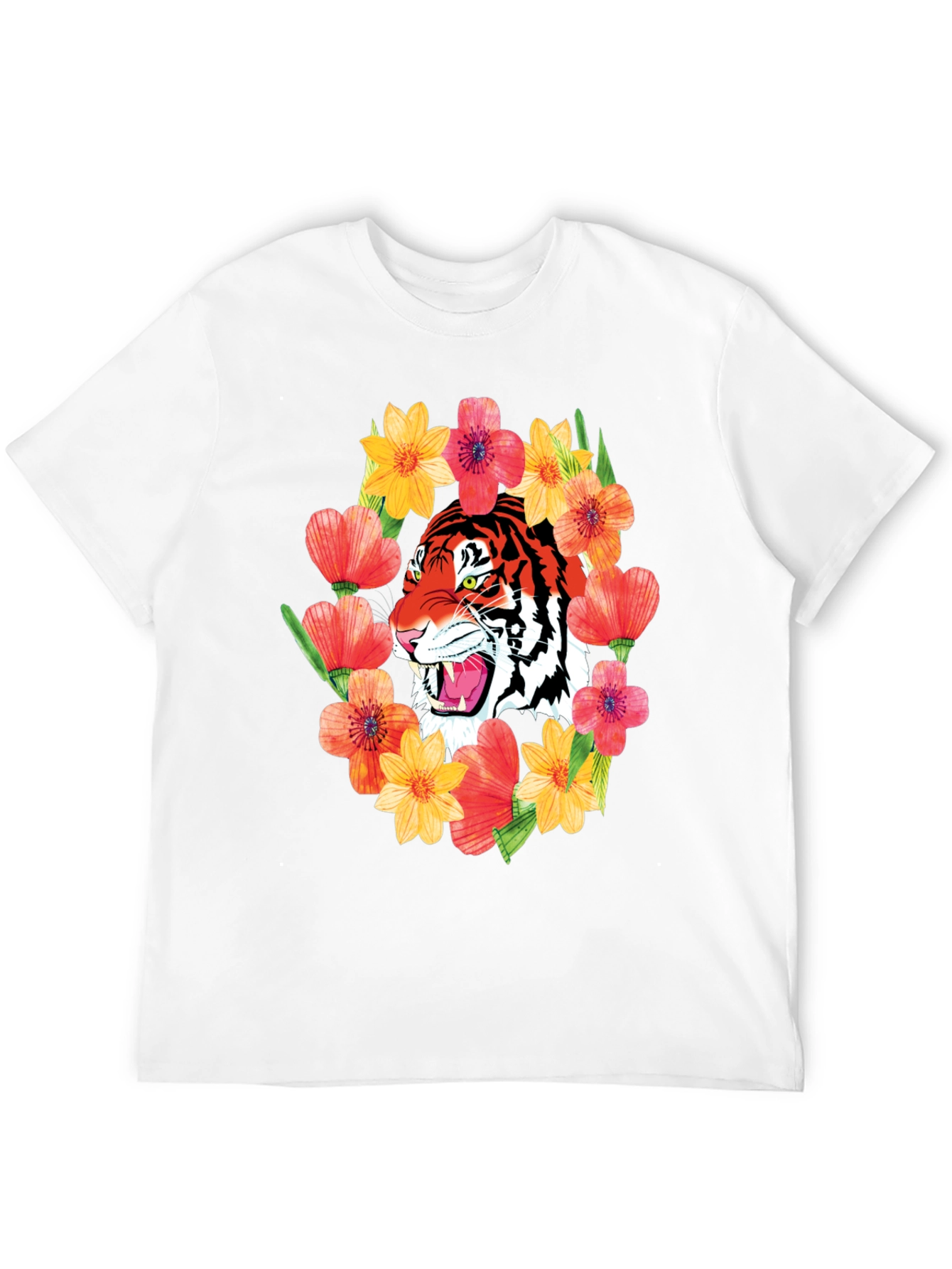 Tiger & Floral Graphic Print T-Shirt