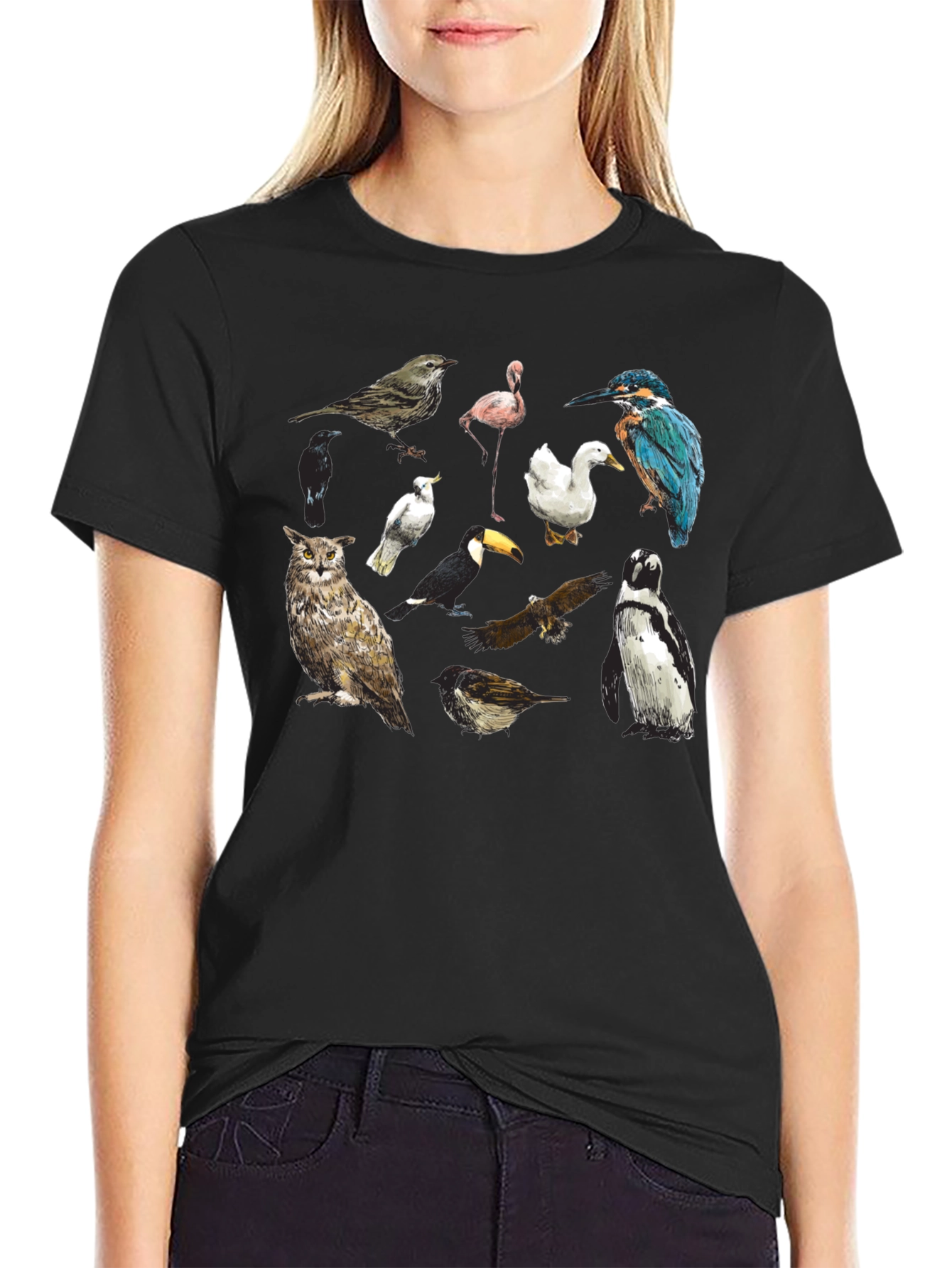 Bird Print Black T-Shirt