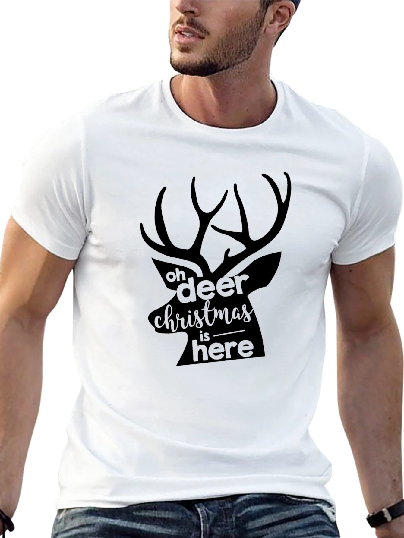 Oh Deer Christmas is Here Black T-Shirt