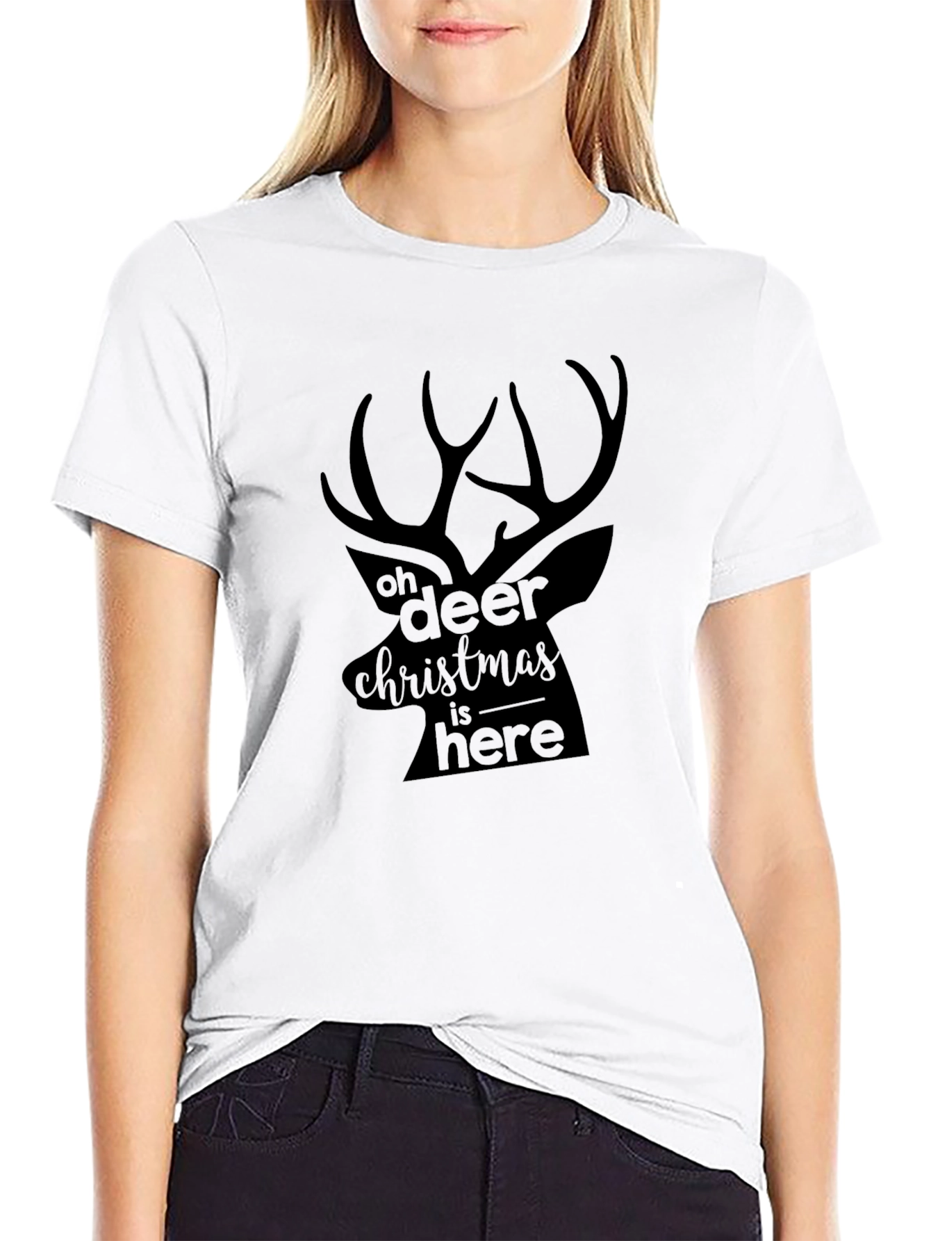 Oh Deer Christmas is Here Black T-Shirt