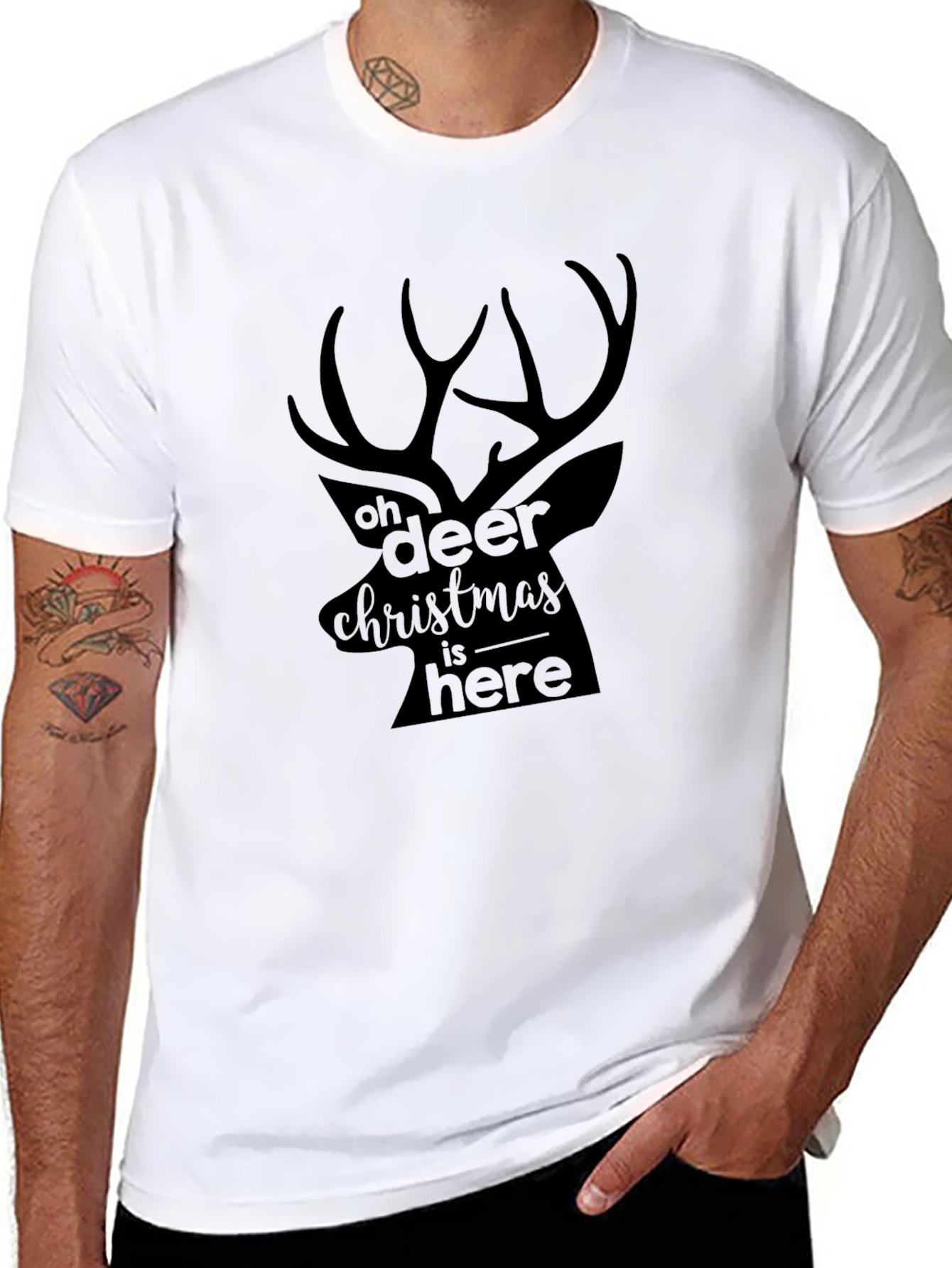 Oh Deer Christmas is Here Black T-Shirt