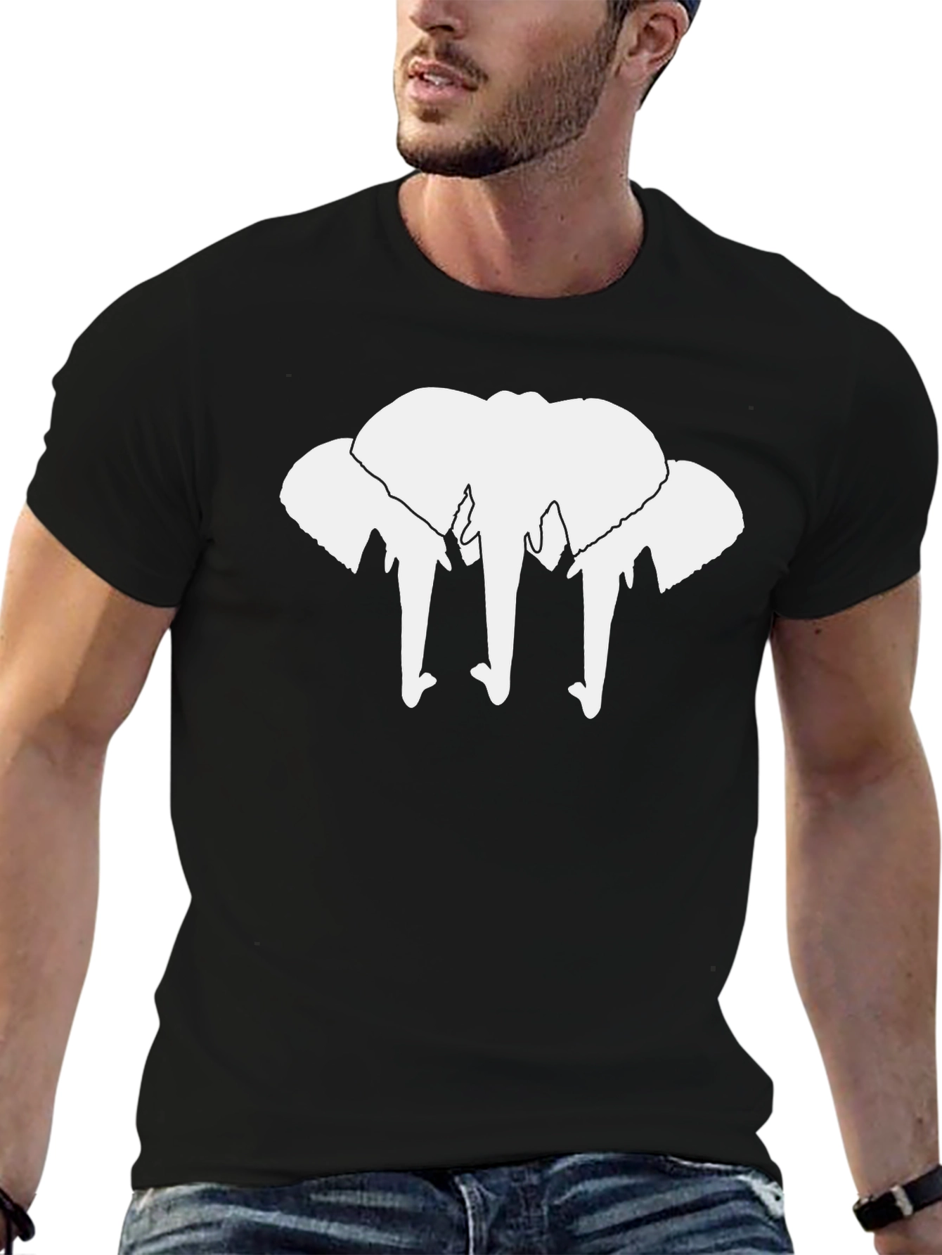 Elephant Silhouette Graphic Tee - Black