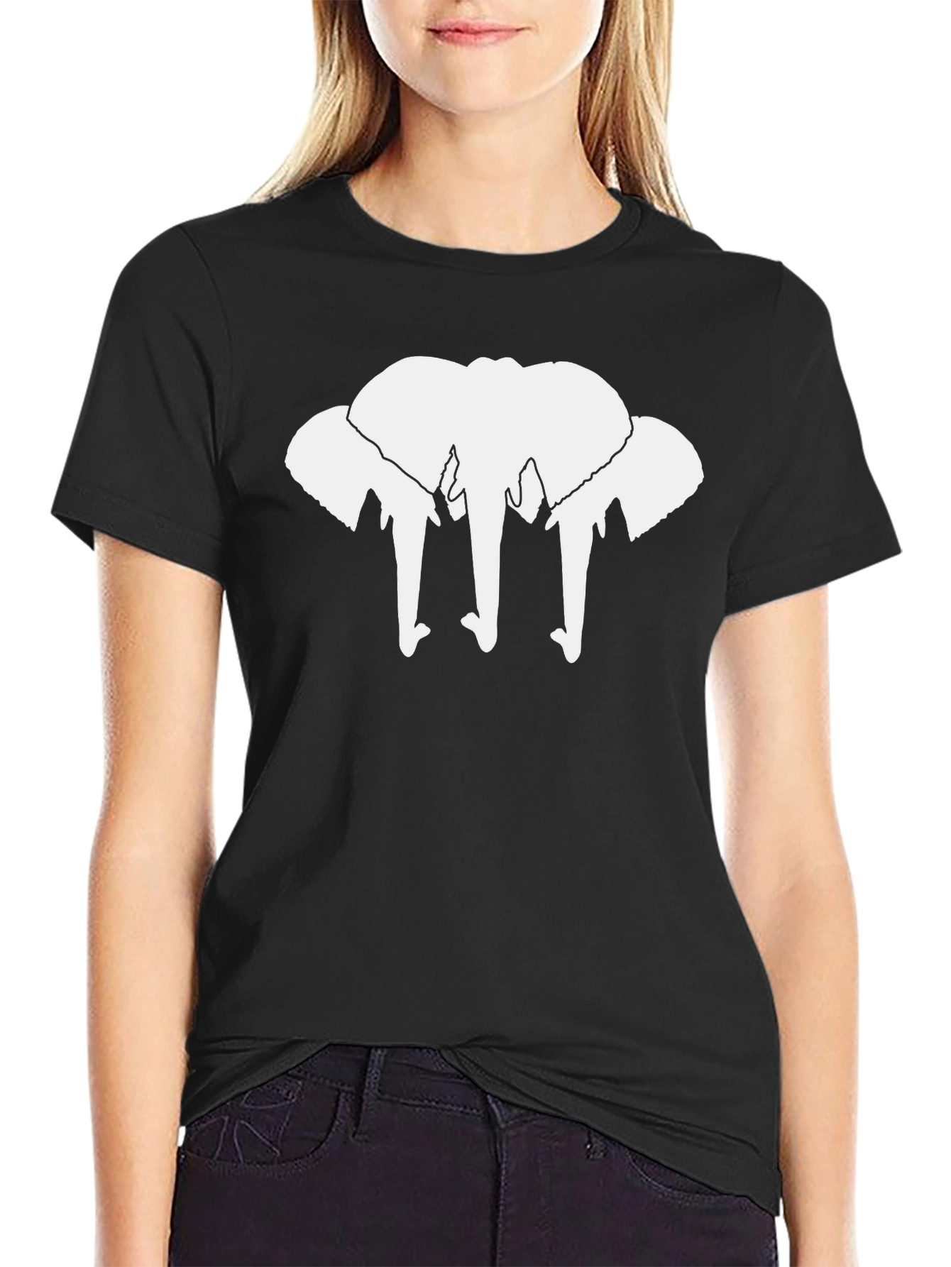 Elephant Silhouette Graphic Tee - Black
