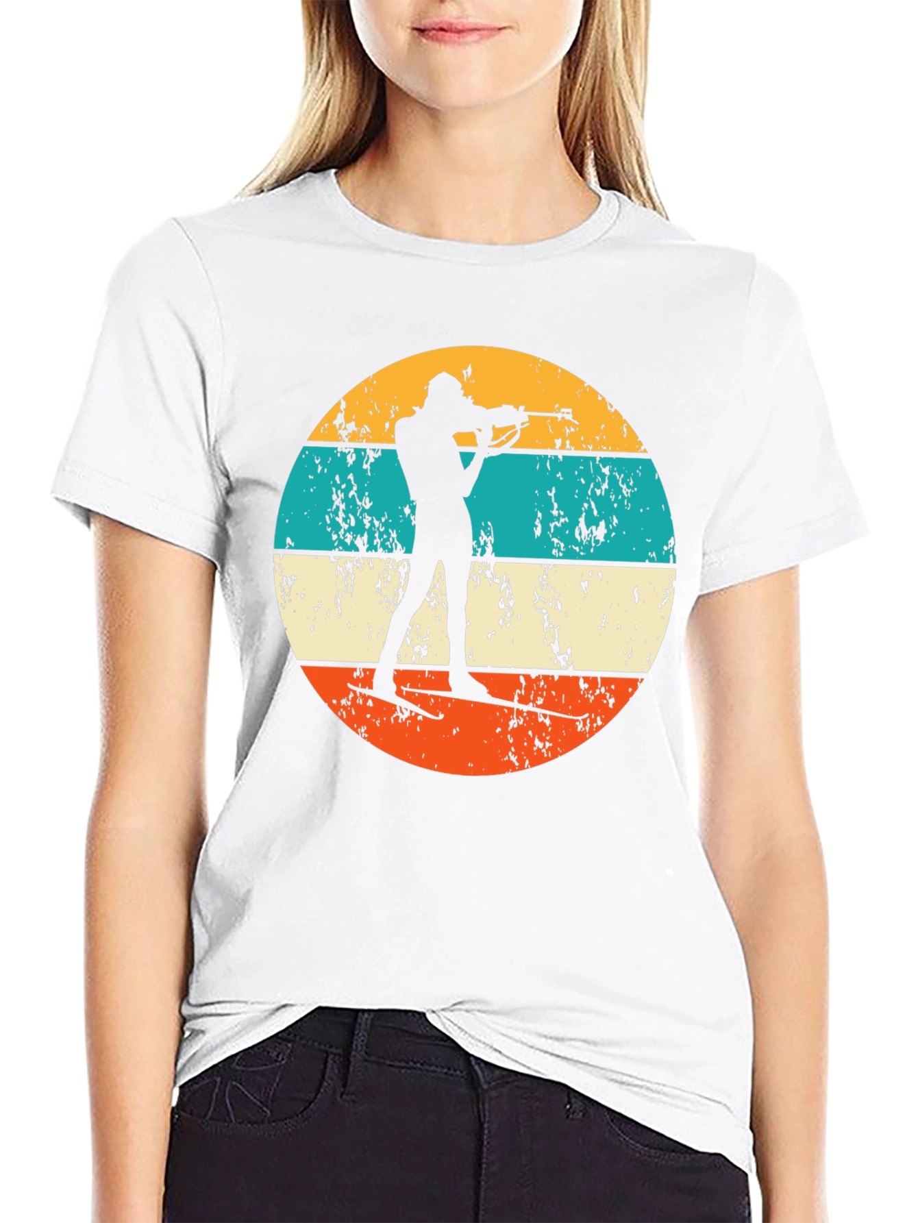 Biathlon Silhouette Retro T-Shirt - Black