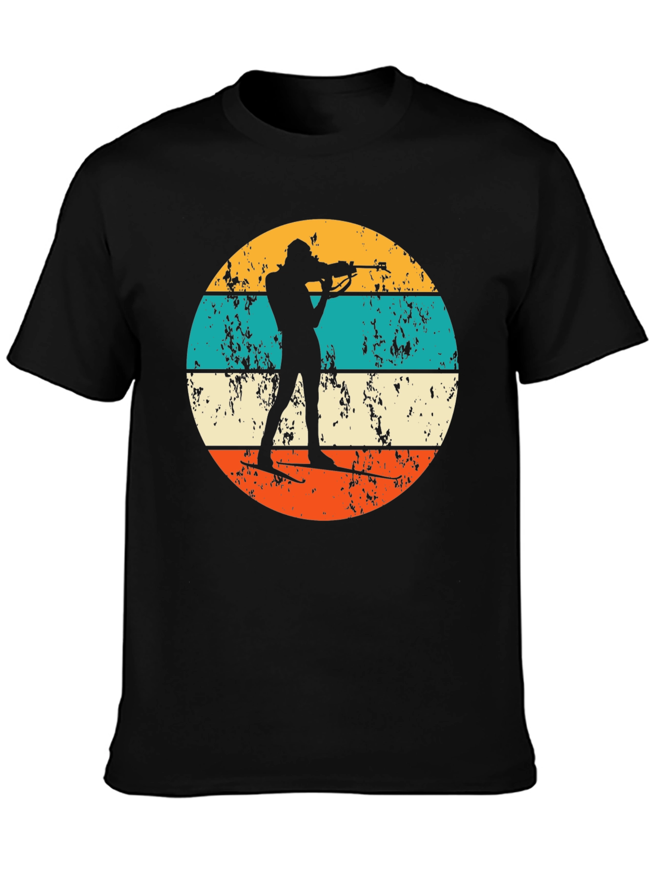 Biathlon Silhouette Retro T-Shirt - Black