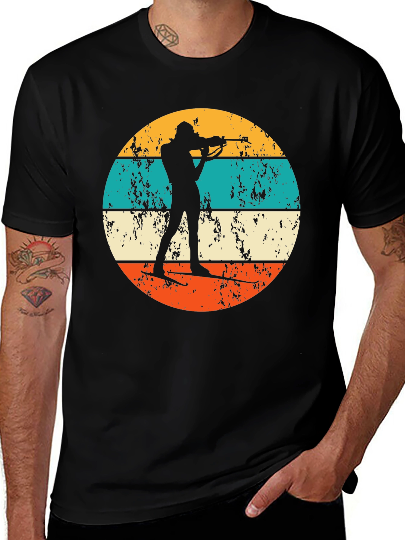 Biathlon Silhouette Retro T-Shirt - Black