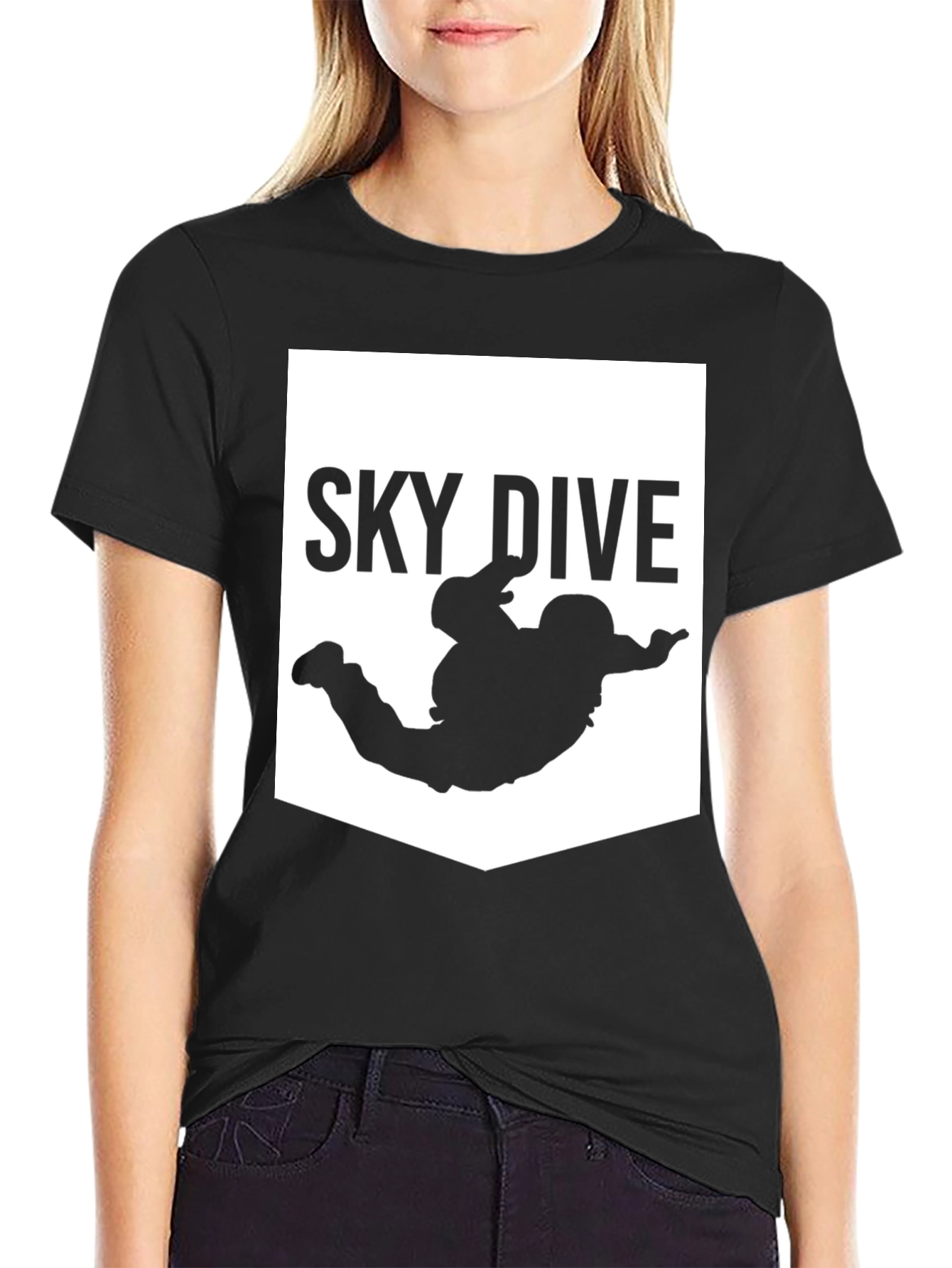 Sky Dive Graphic Print T-Shirt - Black Cotton Blend