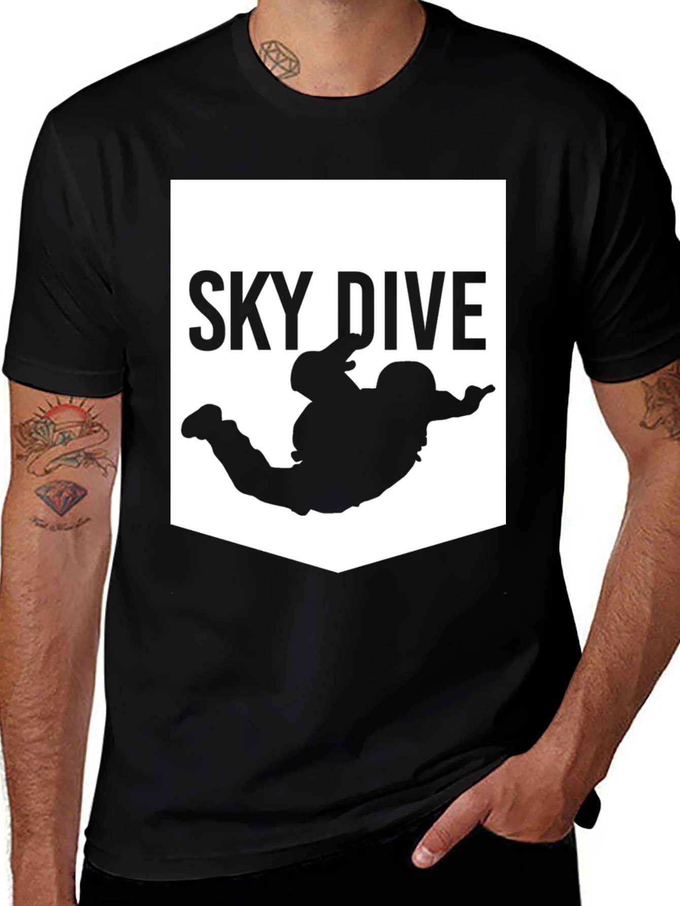 Sky Dive Graphic Print T-Shirt - Black Cotton Blend