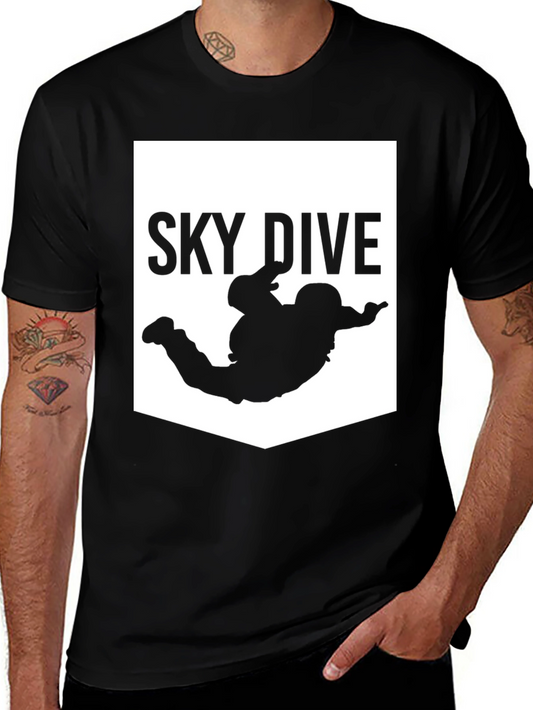 Sky Dive Graphic Print T-Shirt - Black Cotton Blend