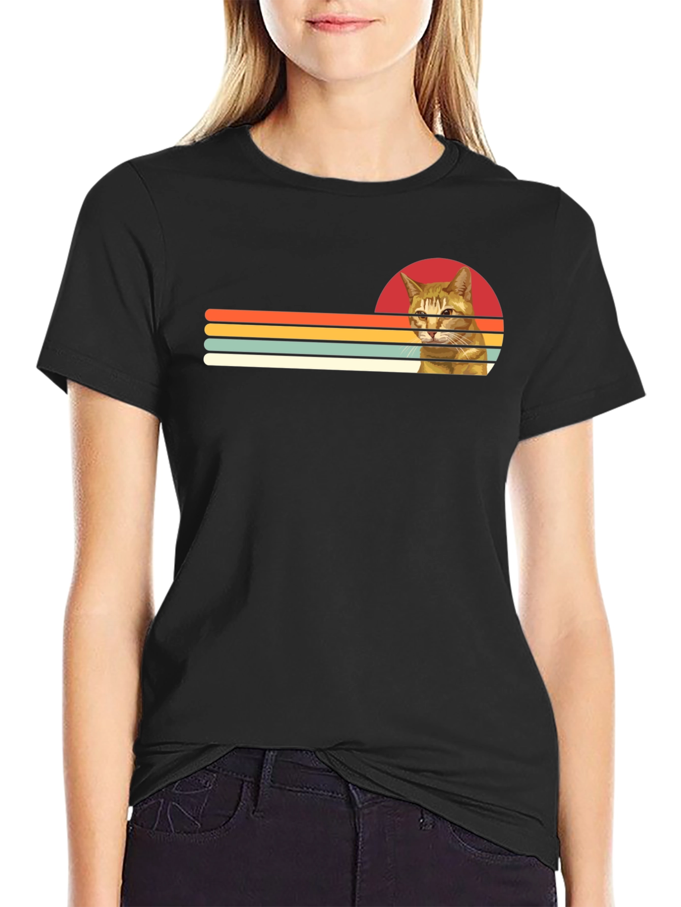 Retro Cat Graphic Tee - Unisex Black T-Shirt