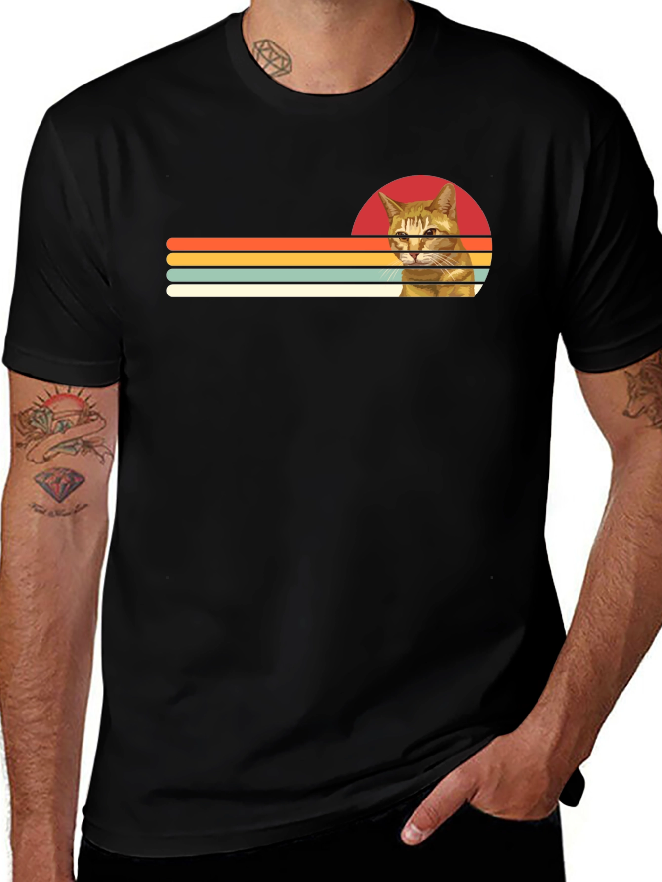 Retro Cat Graphic Tee - Unisex Black T-Shirt