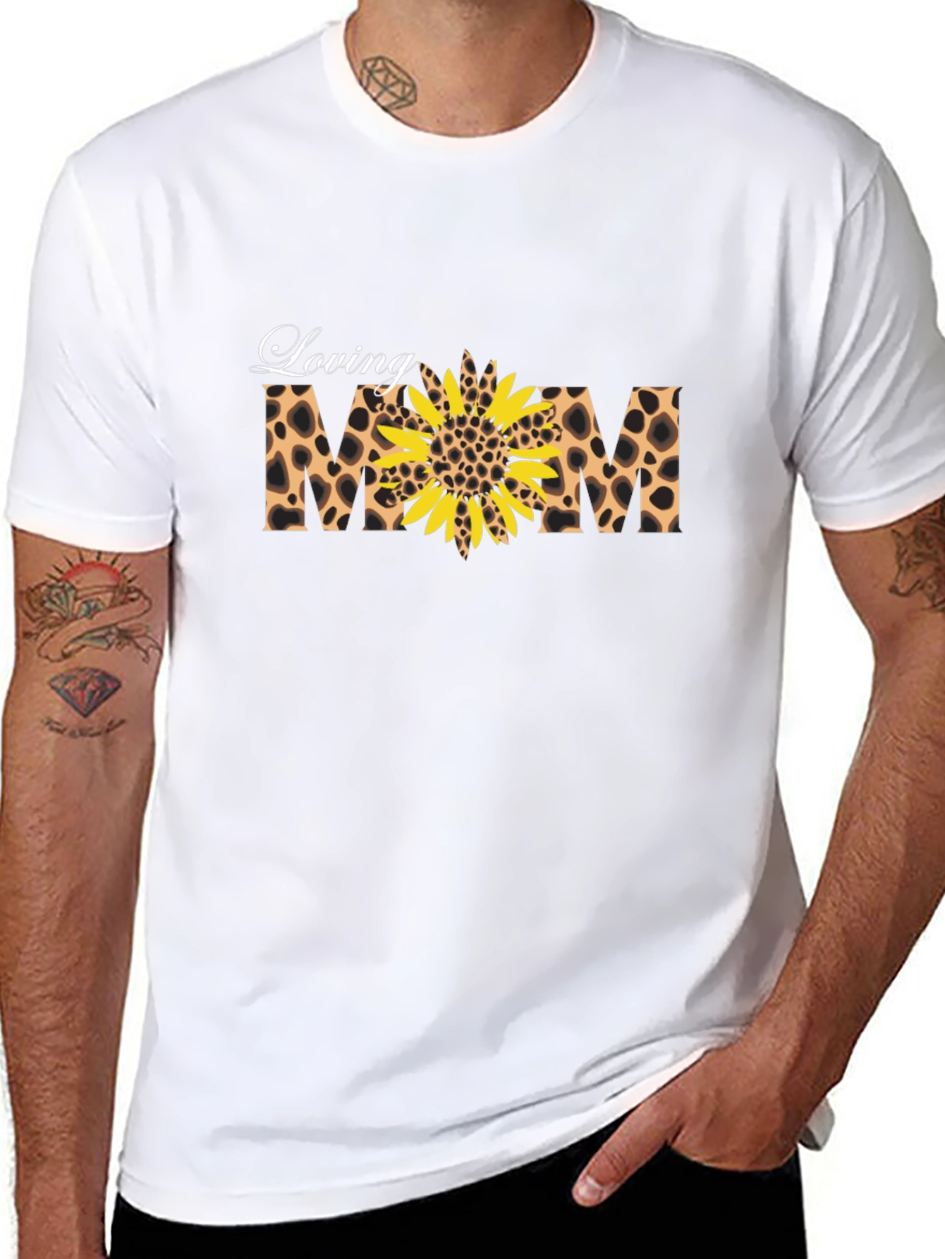 Loving Mom Sunflower Leopard Print Graphic T-Shirt