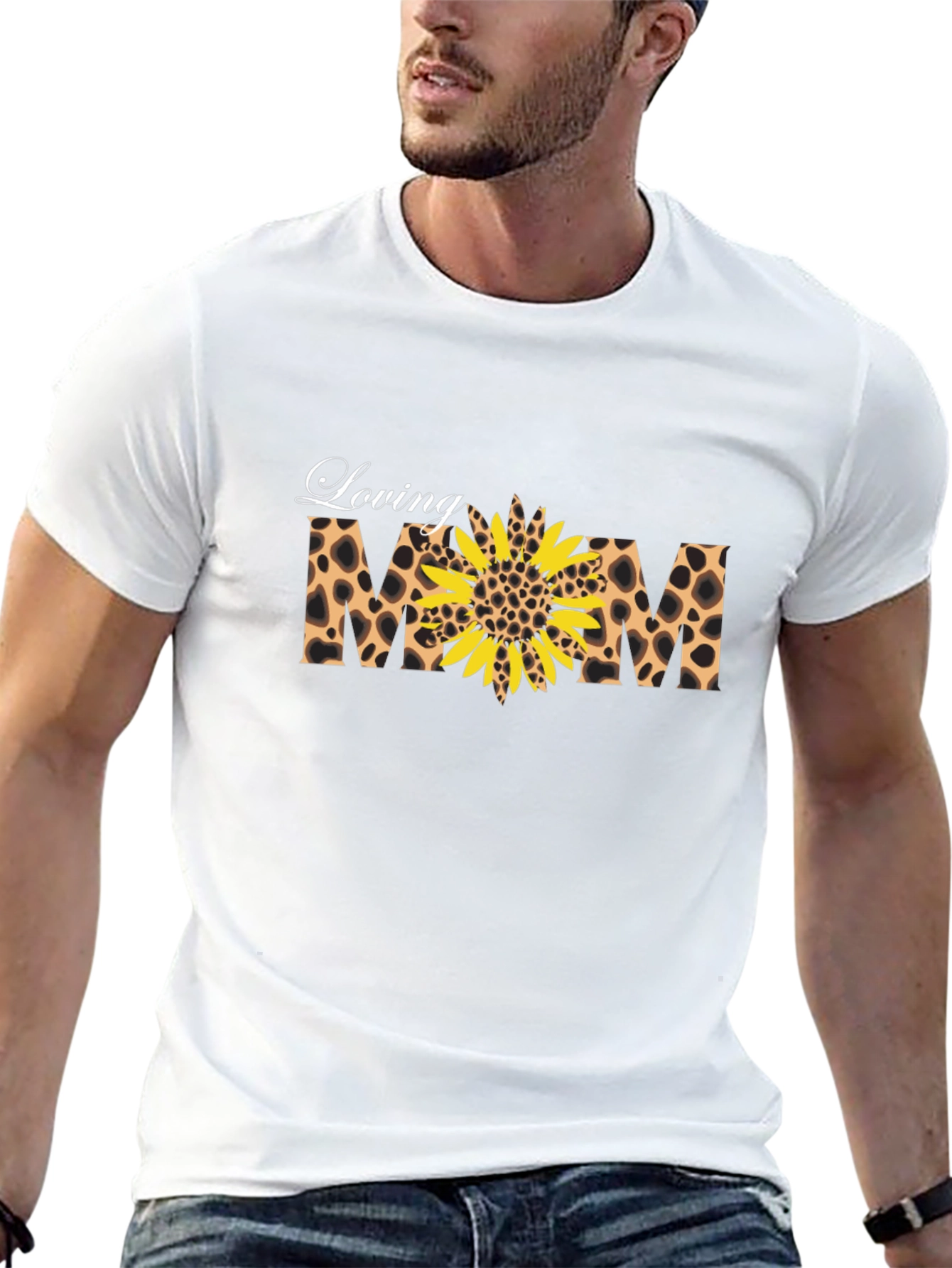 Loving Mom Sunflower Leopard Print Graphic T-Shirt