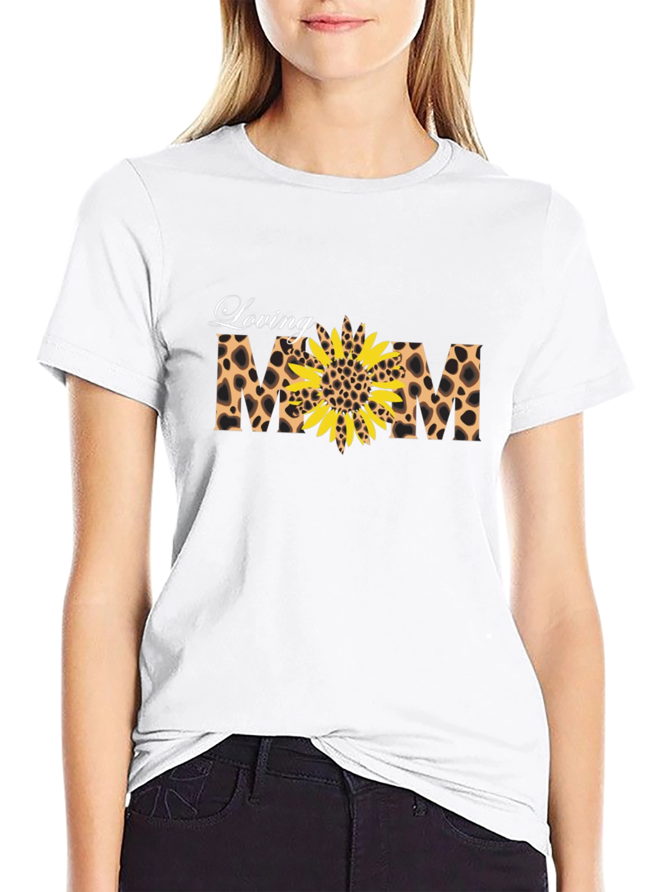 Loving Mom Sunflower Leopard Print Graphic T-Shirt