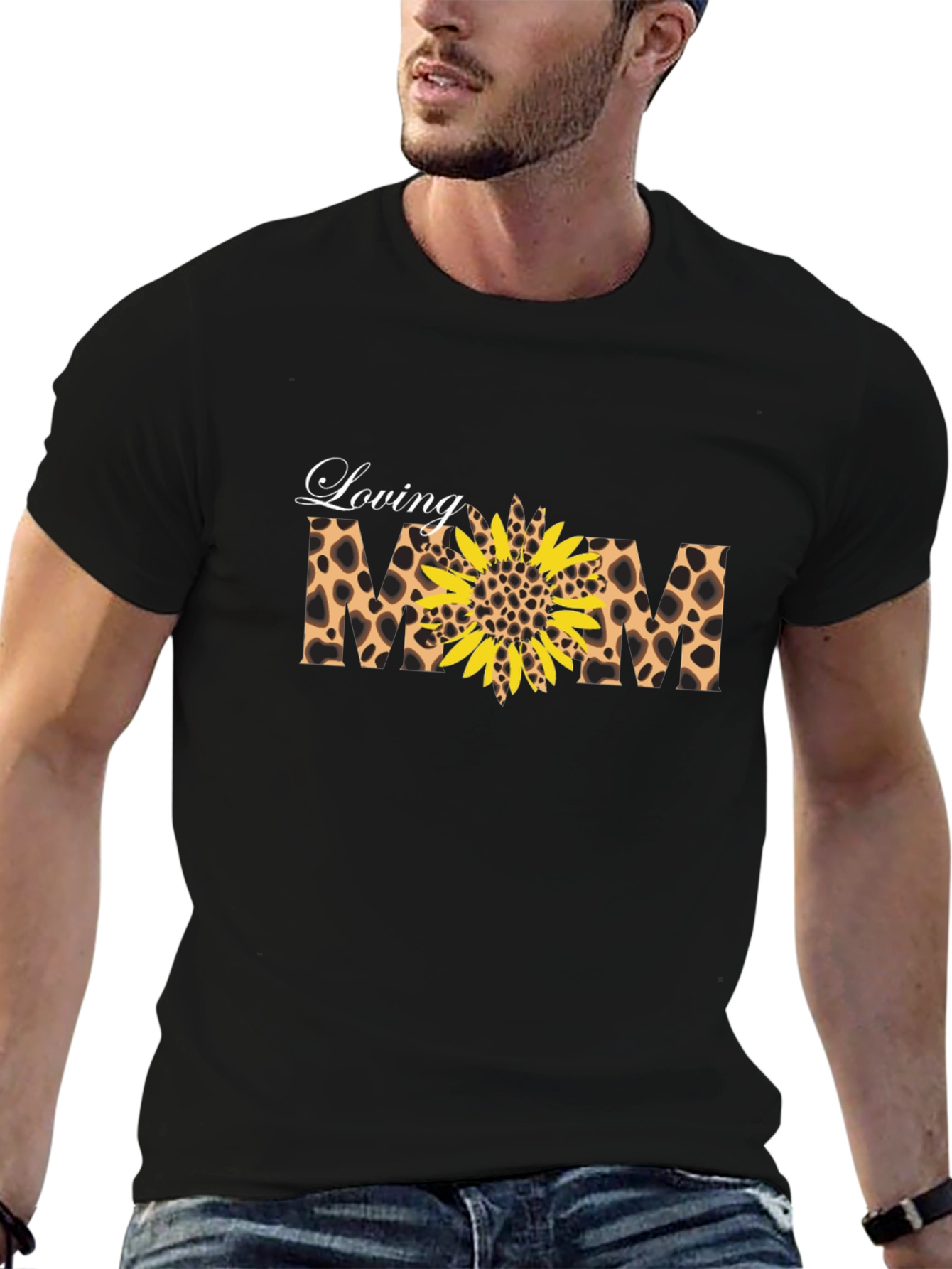 Loving Mom Sunflower Leopard Print Graphic T-Shirt