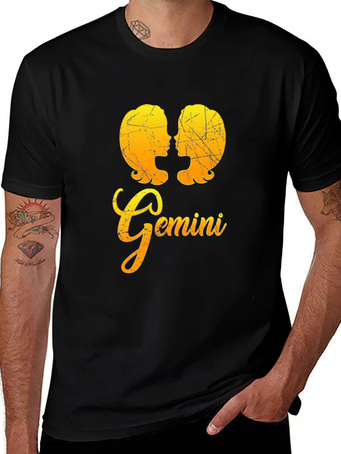 Gemini Zodiac Sign Black T-Shirt