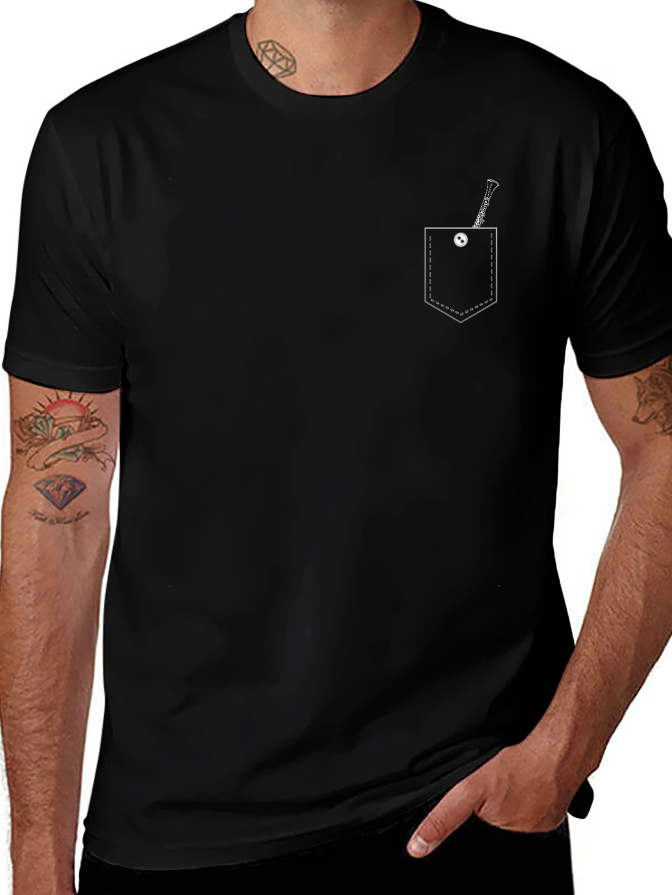 Mens Black Clarinet Pocket Graphic Tee