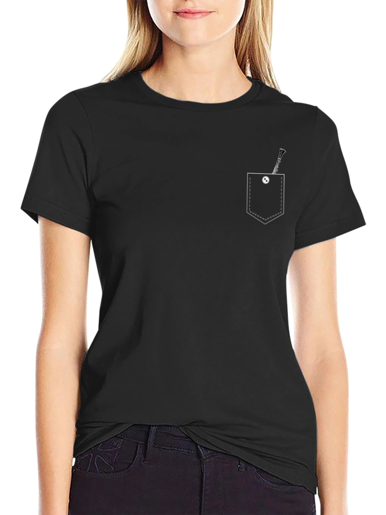 Mens Black Clarinet Pocket Graphic Tee