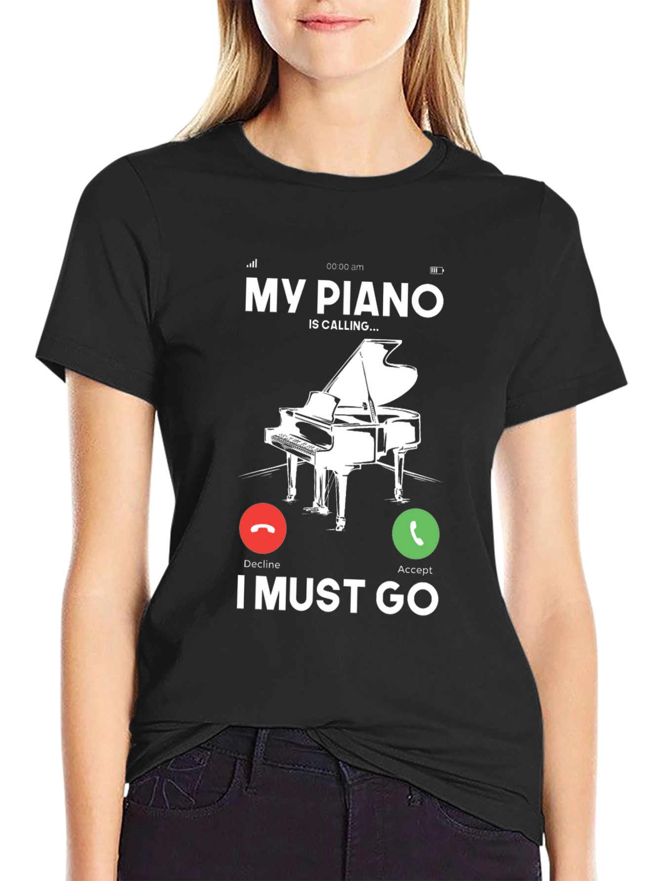 My Piano is Calling Black T-Shirt