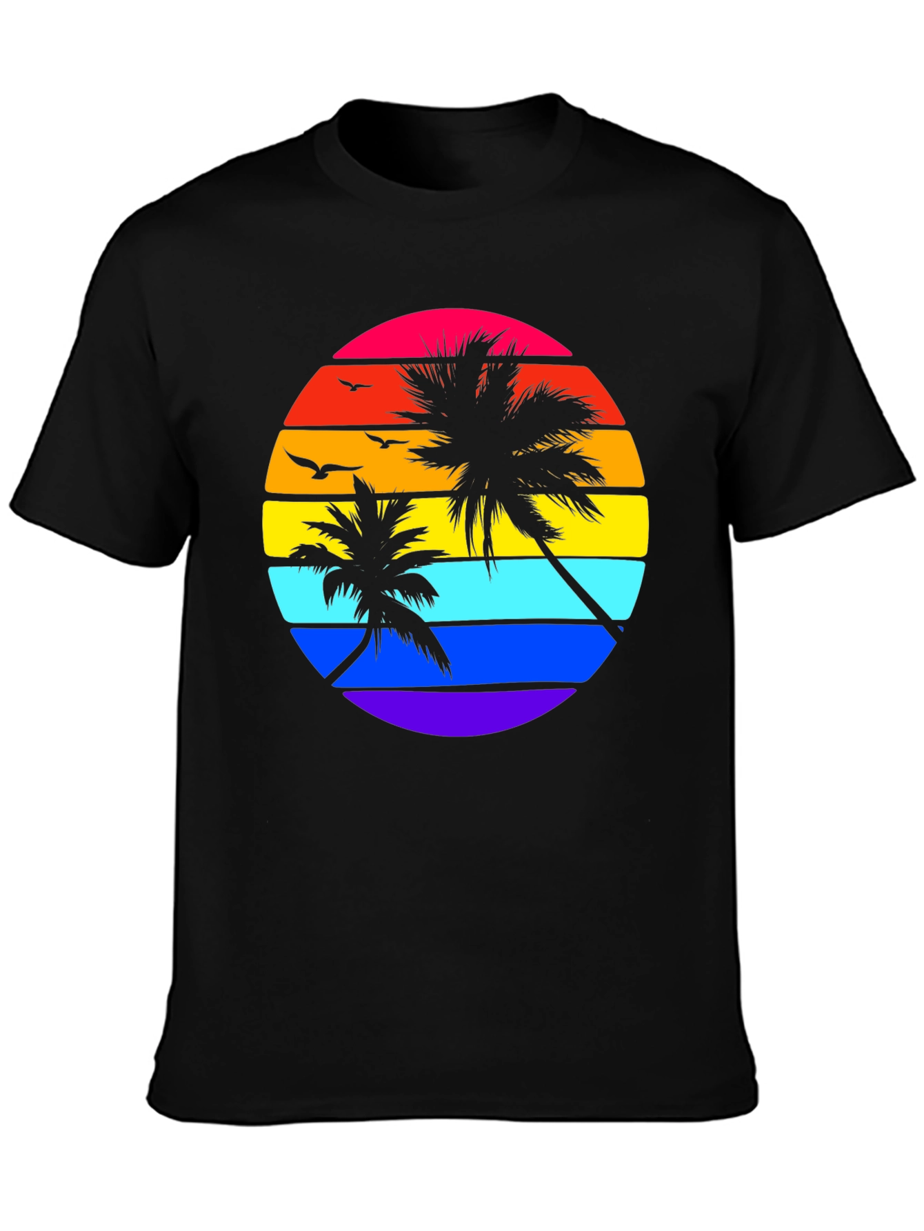 Retro Sunset Palm Tee - Black Graphic T-Shirt