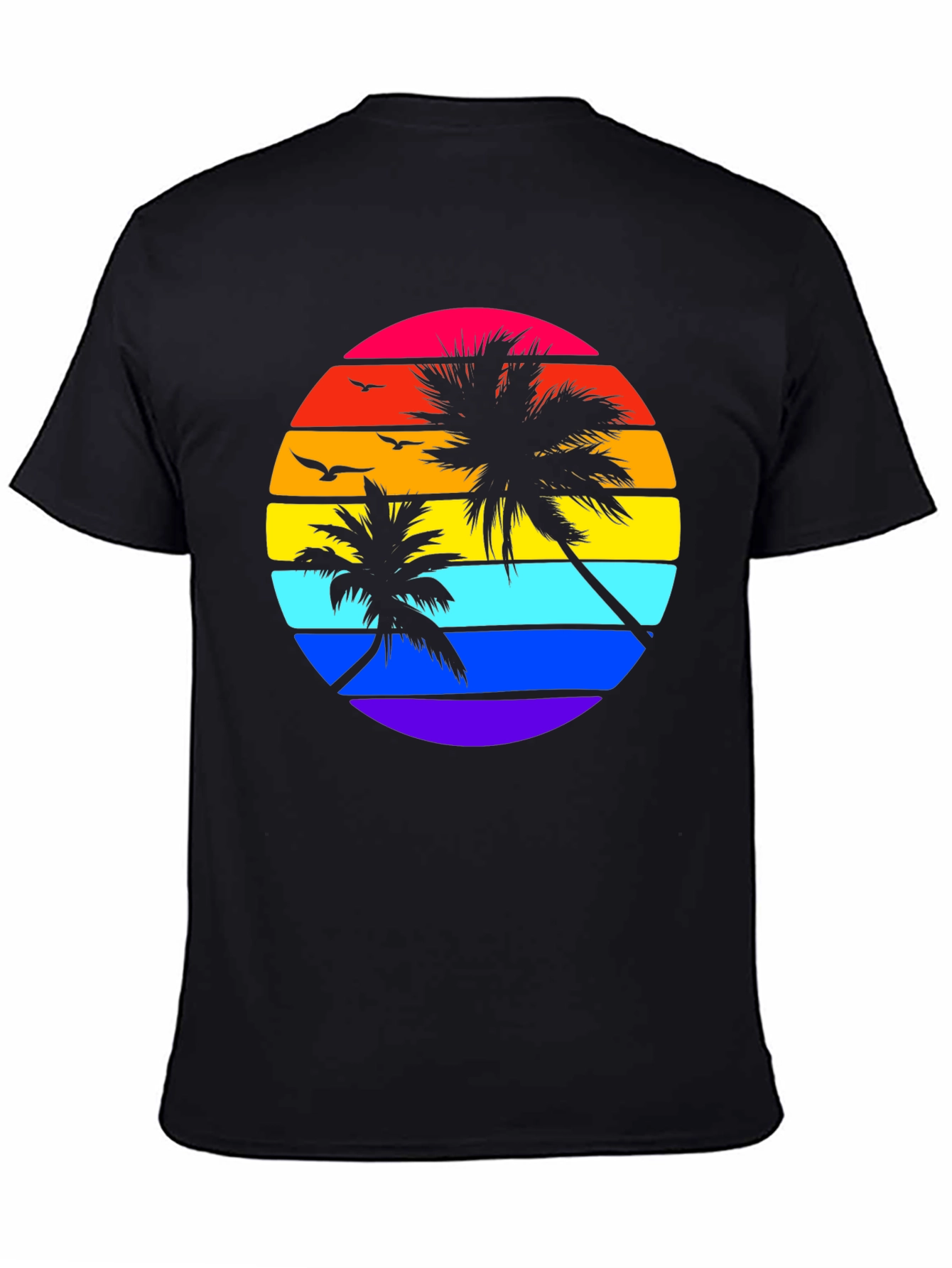 Retro Sunset Palm Tee - Black Graphic T-Shirt
