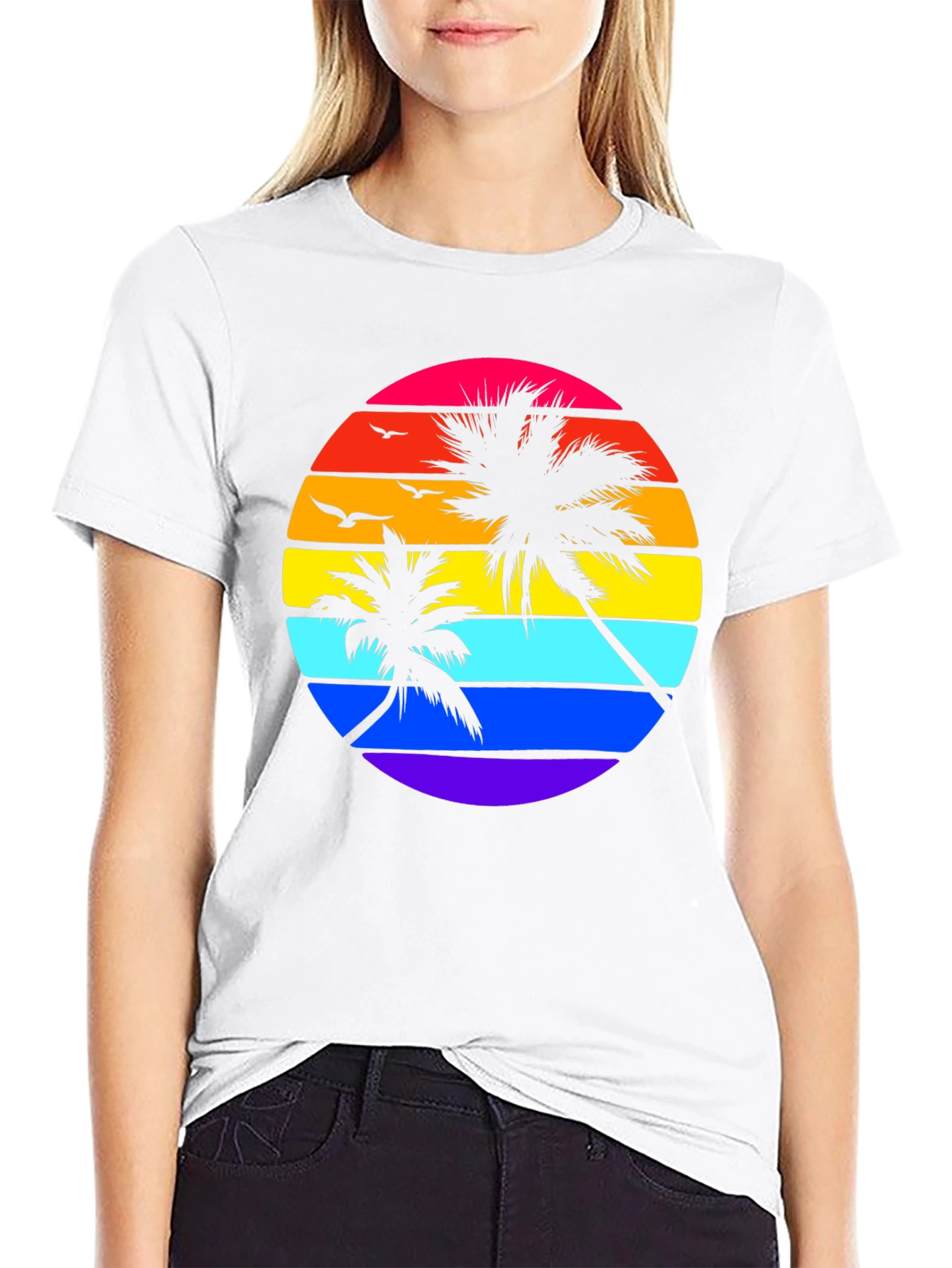 Retro Sunset Palm Tee - Black Graphic T-Shirt