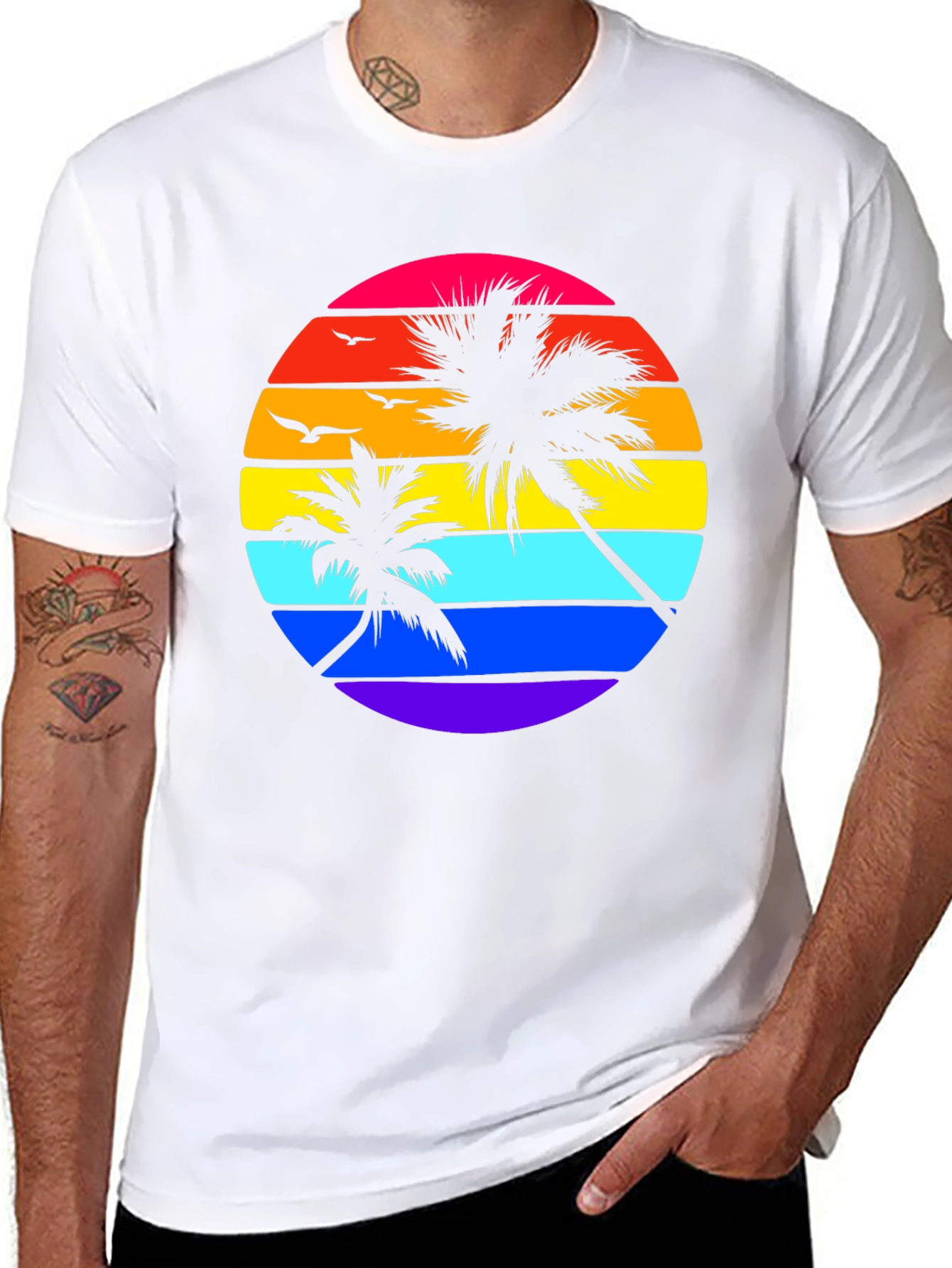 Retro Sunset Palm Tee - Black Graphic T-Shirt
