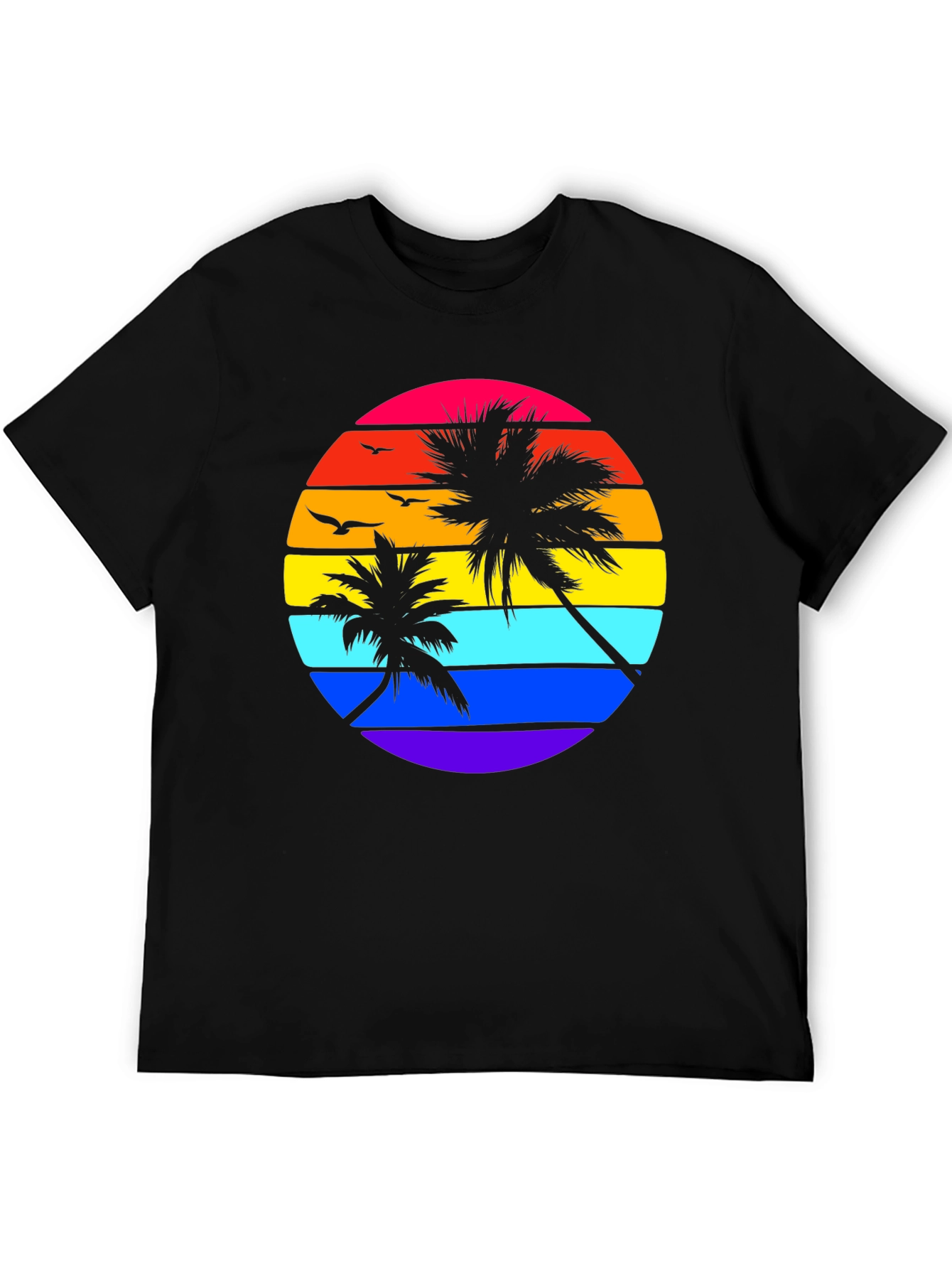 Retro Sunset Palm Tee - Black Graphic T-Shirt