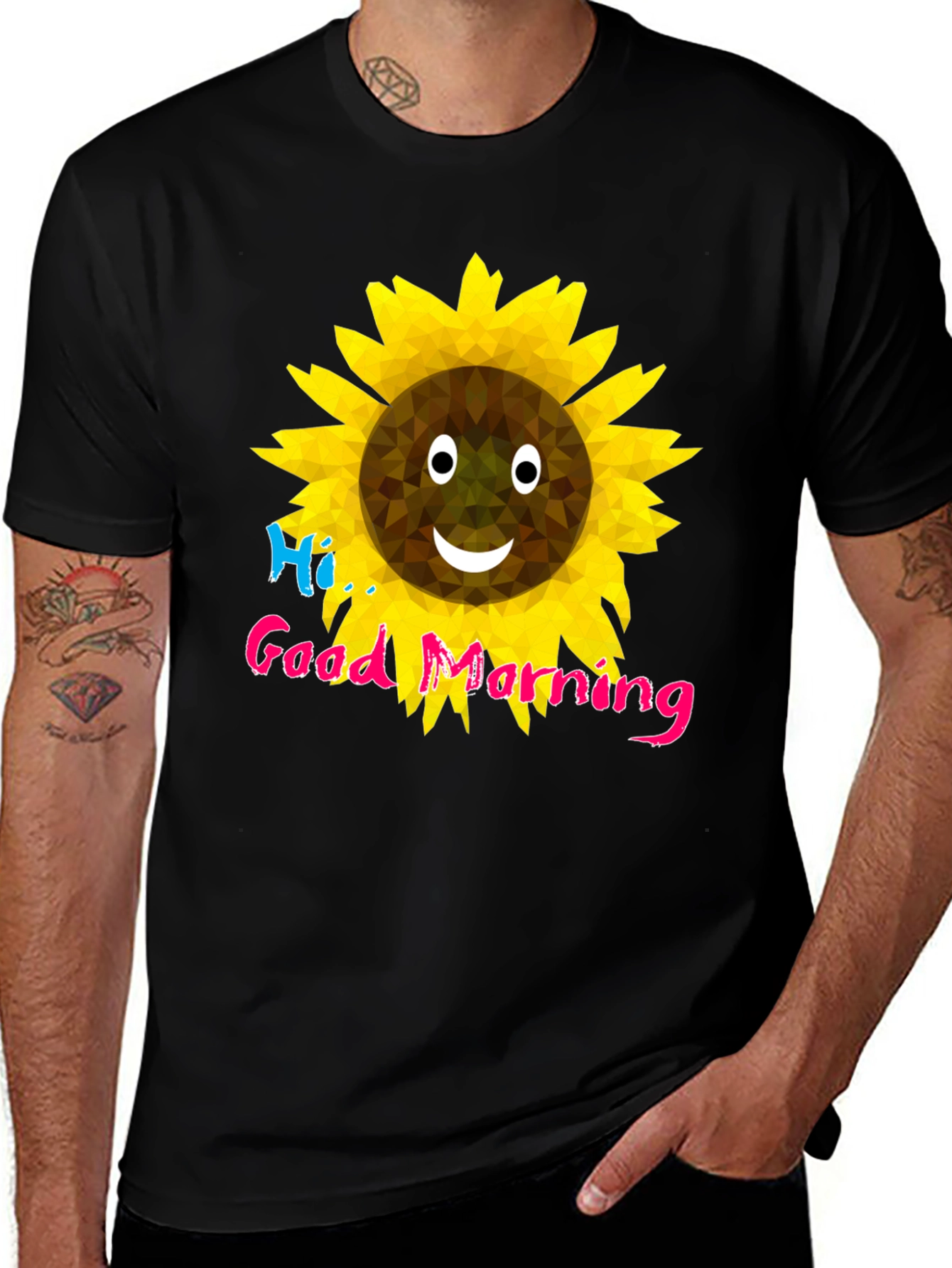 Cheerful Sunflower Graphic T-Shirt - Black