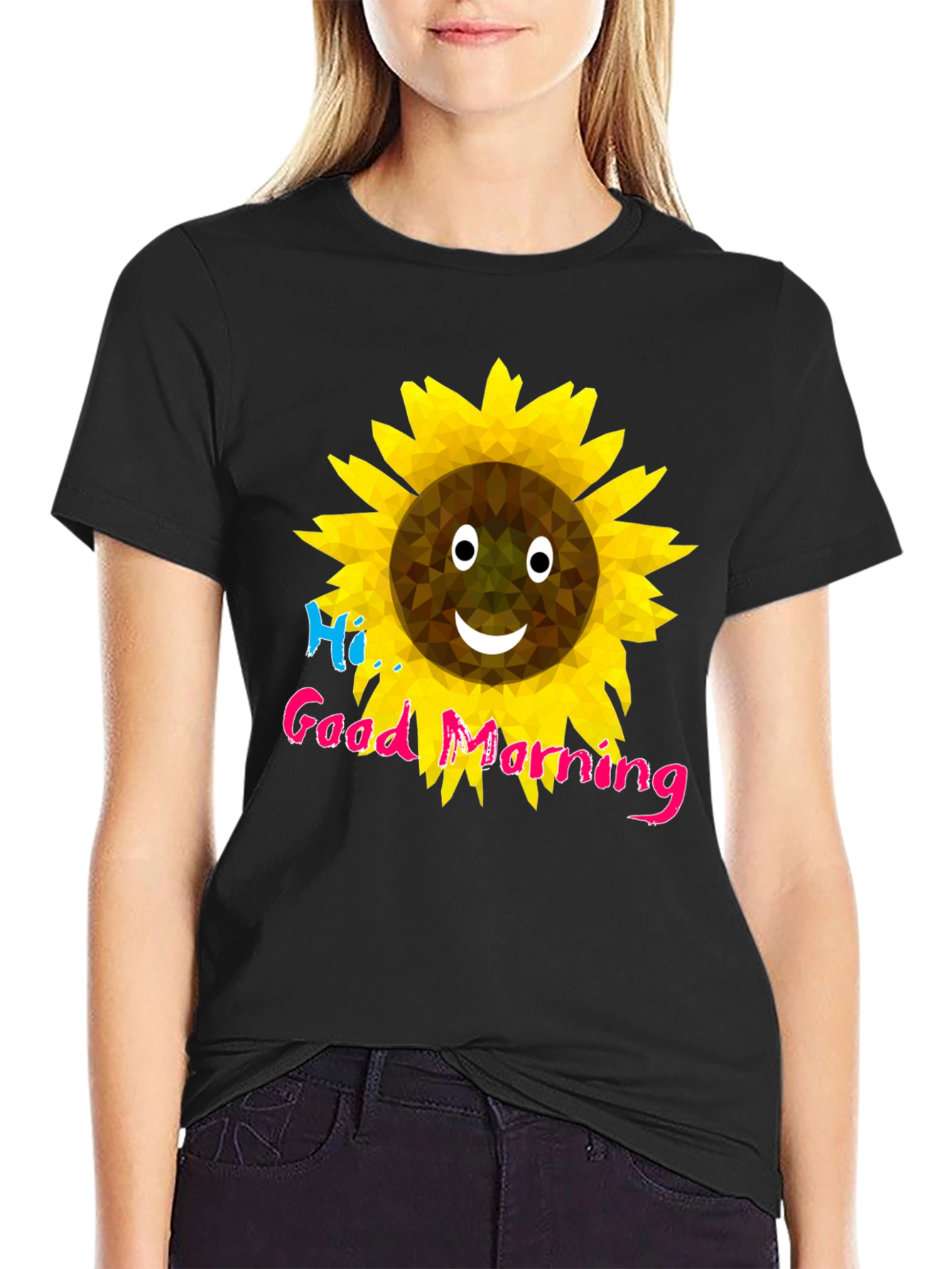 Cheerful Sunflower Graphic T-Shirt - Black