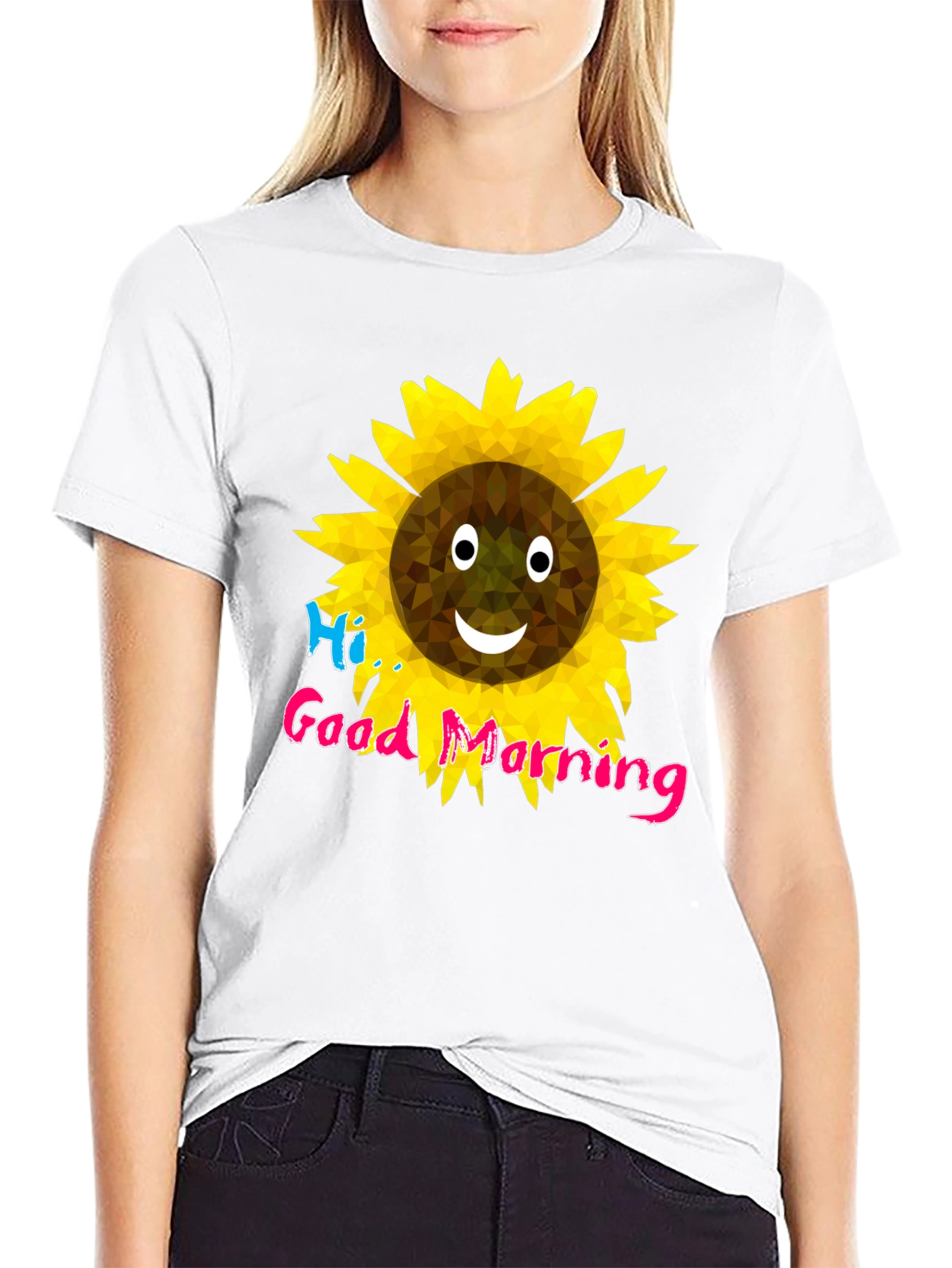 Cheerful Sunflower Graphic T-Shirt - Black