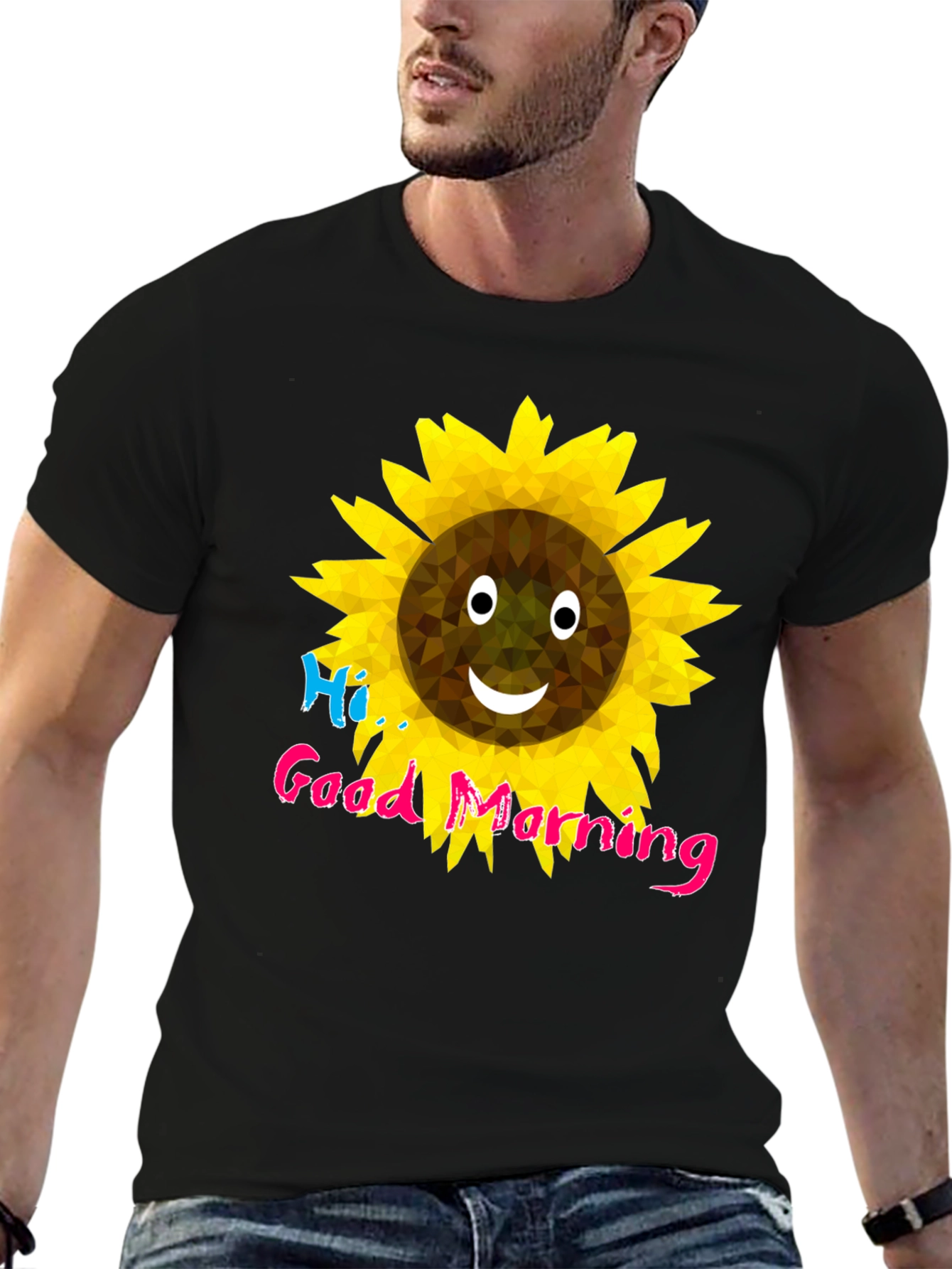 Cheerful Sunflower Graphic T-Shirt - Black