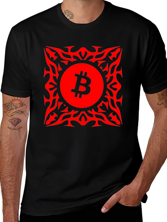 Bitcoin Red Tribal Graphic T-Shirt Crypto BTC