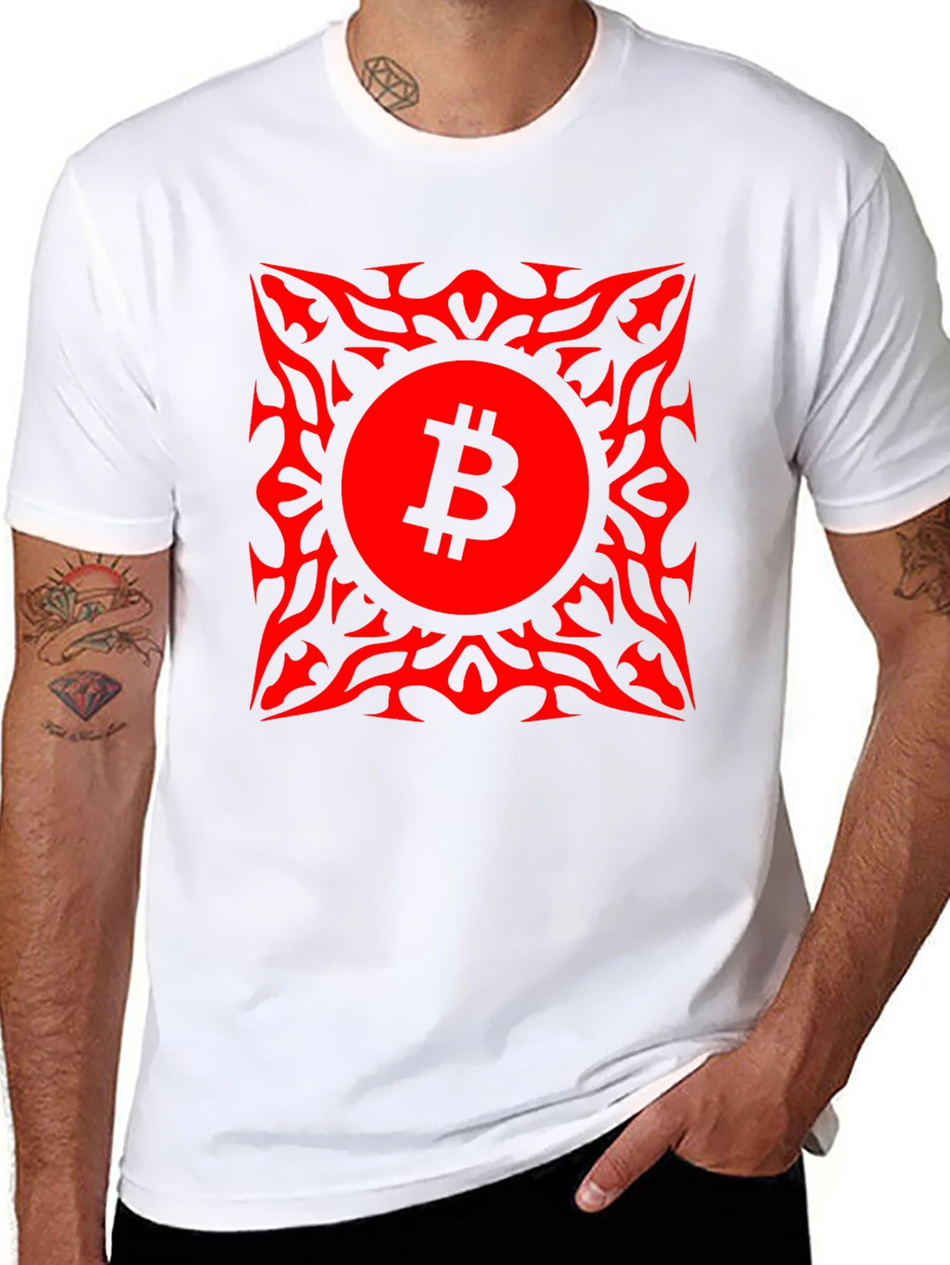Bitcoin Red Tribal Graphic T-Shirt Crypto BTC