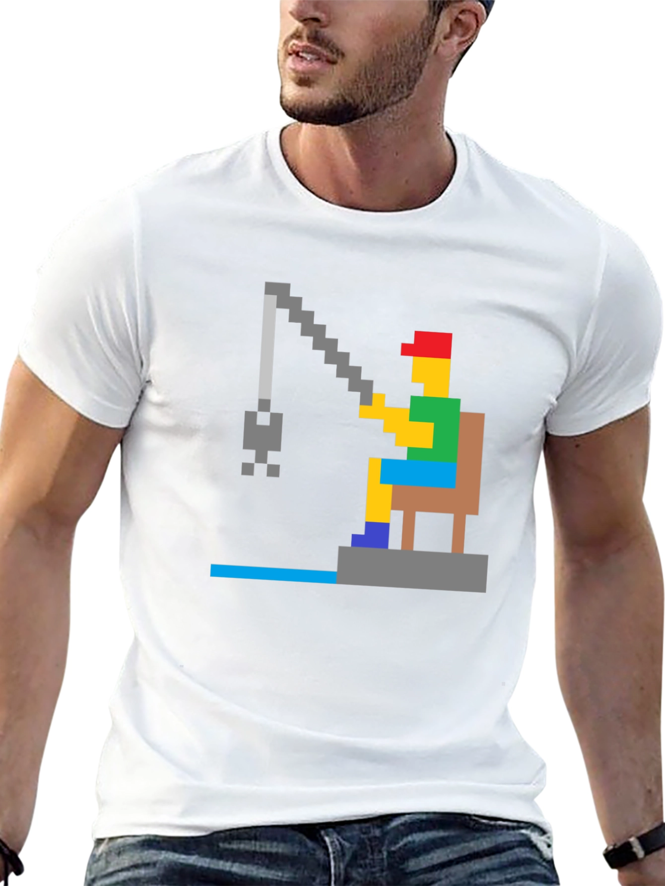 Pixelated Fishing T-Shirt - Retro Gamer Style