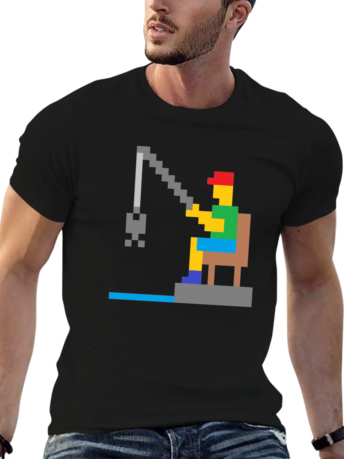 Pixelated Fishing T-Shirt - Retro Gamer Style